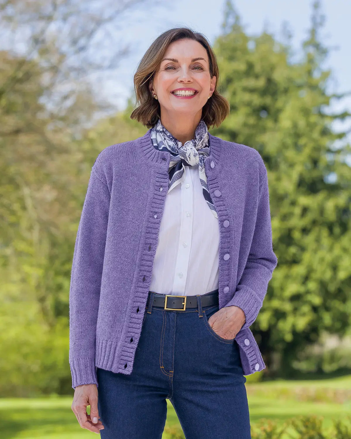 Ladies’ Pure Shetland Wool Cardigan – Lilac-Tactilefable