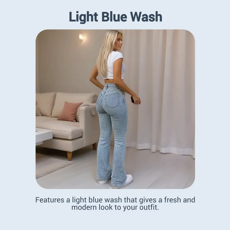 Women's Vintage Flare Denim Jeans Light Blue Washed Butt Lifting Slimming, Casual Long Pants, Natural Waist, All Seasons, Solid Pattern Women's Vintage Flare Denim Jeans Light Blue Washed Butt Lifting Slimming, Casual Long Pants, Natural Waist, All Seasons, Solid Pattern
