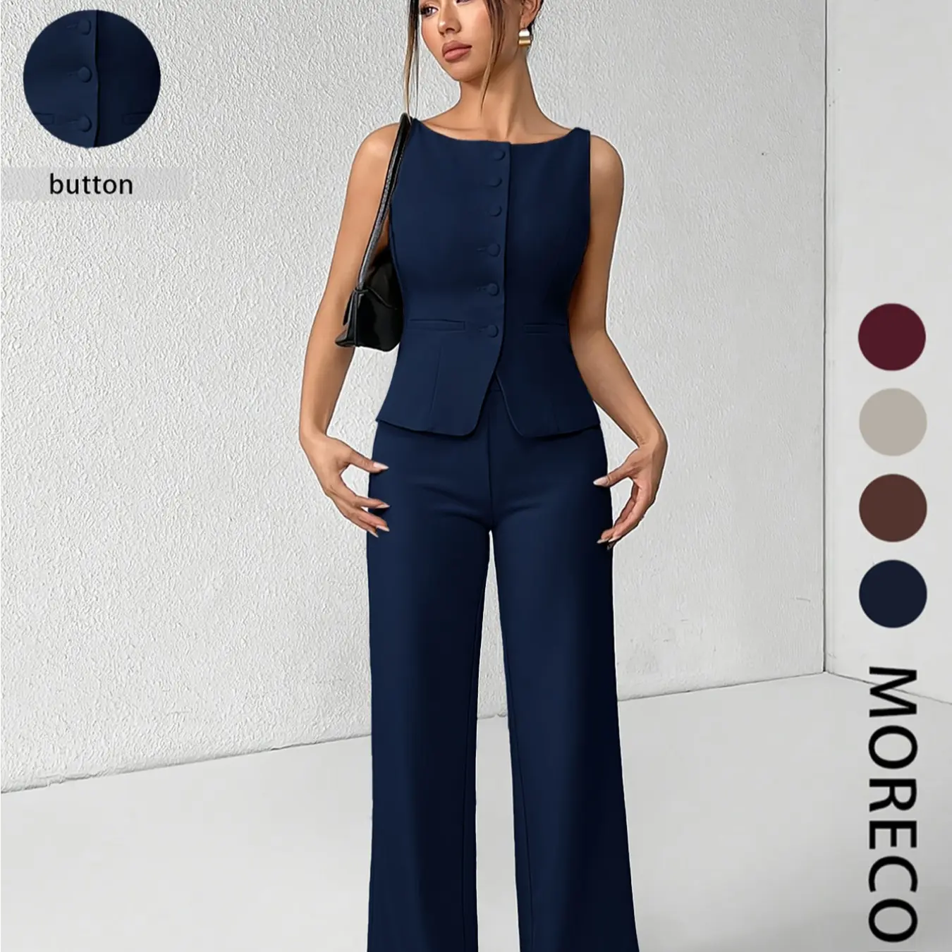 Women's Button Front Tank Top & Palazzo Pants Set
