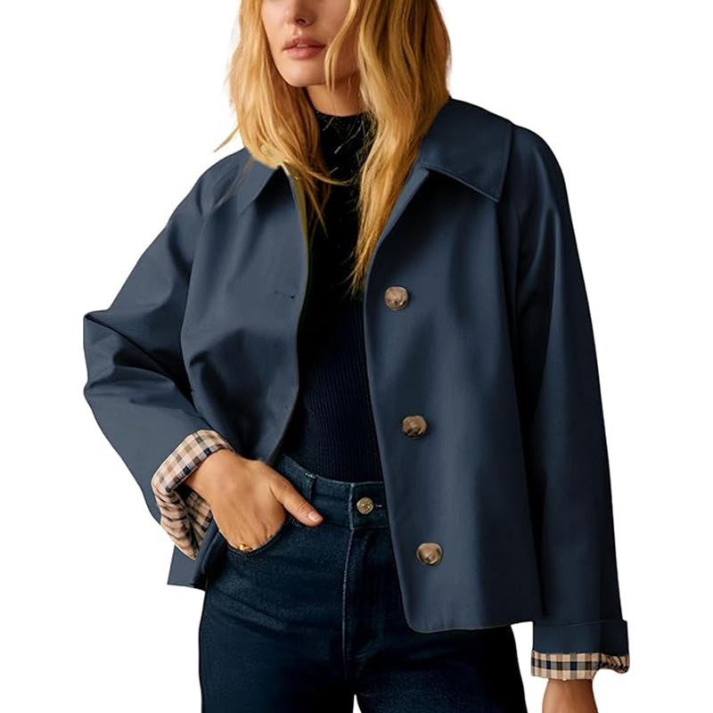 Women Cropped Lapel Jacket, Single Breasted Long Sleeve Casual Fall Coat-Tactilefable