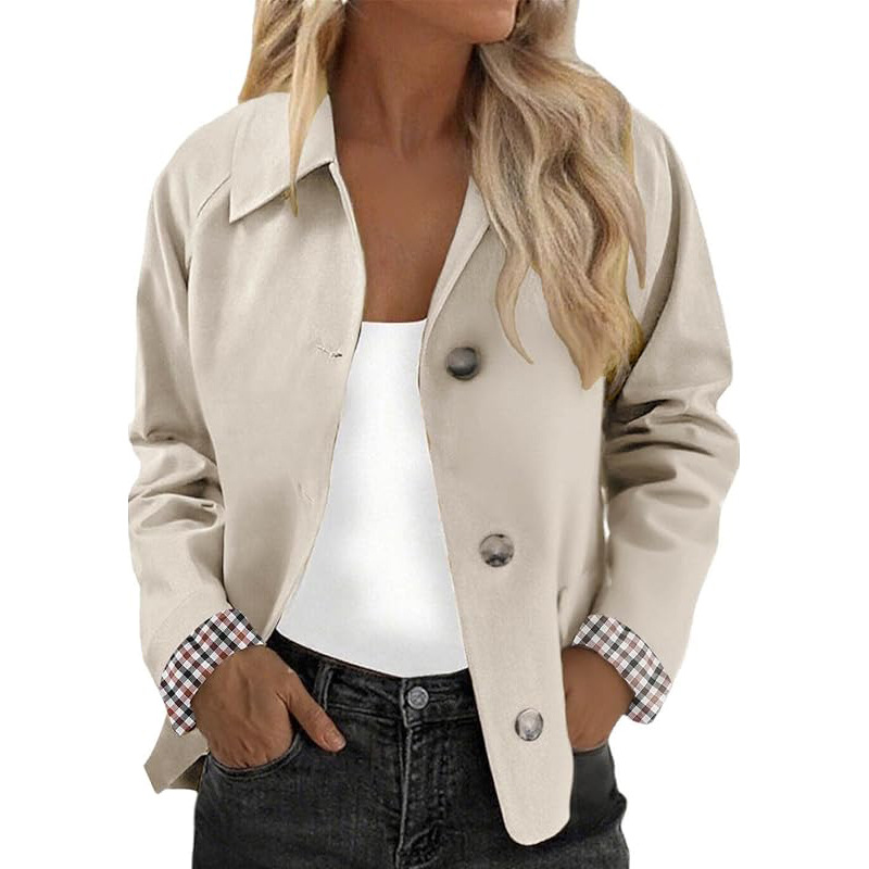 Women Cropped Lapel Jacket, Single Breasted Long Sleeve Casual Fall Coat-Tactilefable