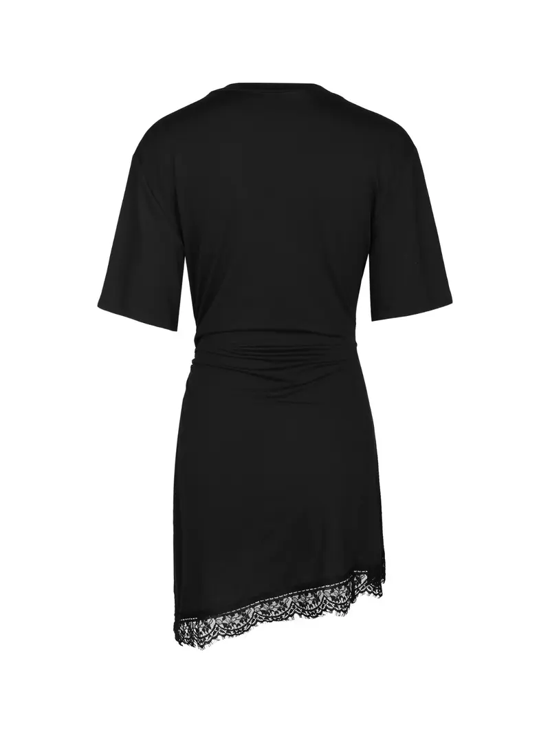 Short Sleeve Lace Trim Asymmetrical T-Shirt Dress Women Daily Wear Casual Mini Dress Short Sleeve Lace Trim Asymmetrical T-Shirt Dress Women Daily Wear Casual Mini Dress