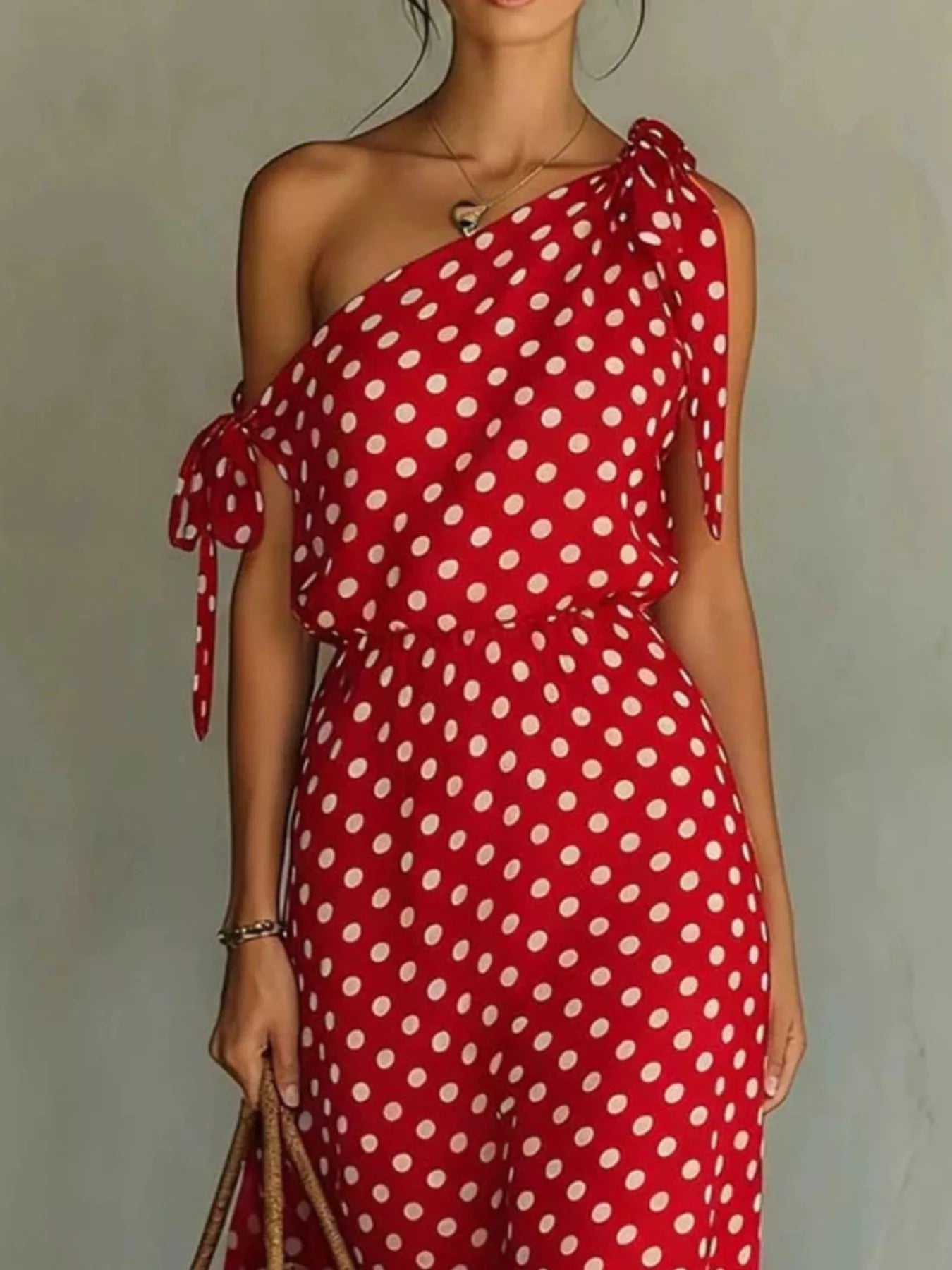 Dorothea One-Shoulder Polka Dot Midi Dress | 6 Colors-Tactilefable