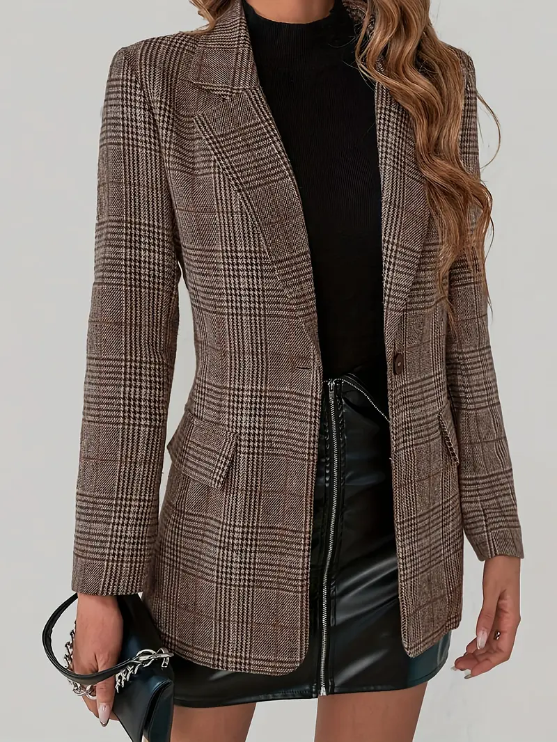 Vintage Plaid Button Front Blouse, Retro Style Women's Top, One-Button Design, Fashionable & Comfortable, Perfect for Casual Wear