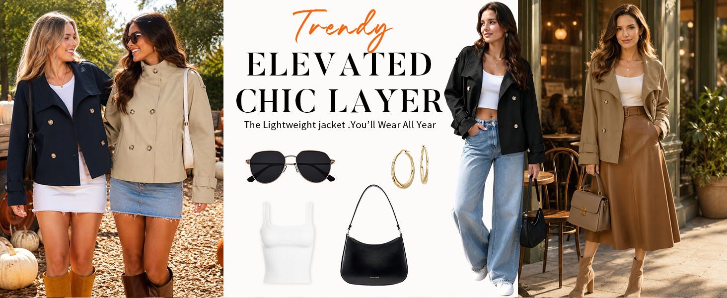 Business Casual Crop Trench Coat Jacket