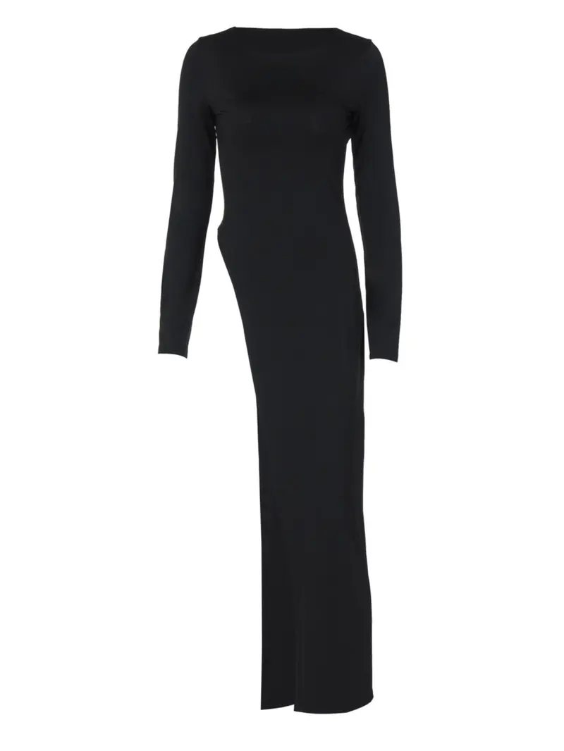 Women's Plain Asymmetrical Split Hem Slit Design Boat Neck Dress, Casual Long Sleeve Dress for Spring & Fall, Women's Clothing for Daily Wear Women's Plain Asymmetrical Split Hem Slit Design Boat Neck Dress, Casual Long Sleeve Dress for Spring & Fall, Women's Clothing for Daily Wear