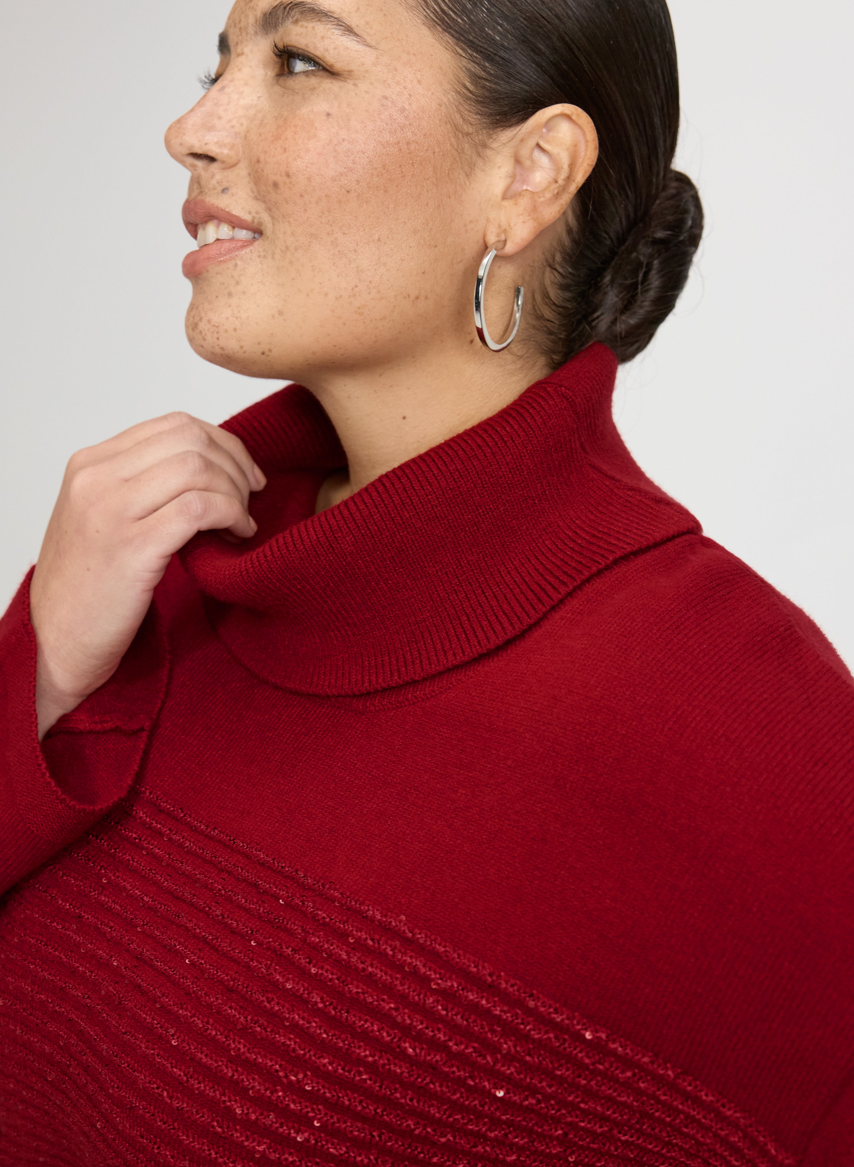 Sequin Striped Cowl Neck Sweater-Tactilefable