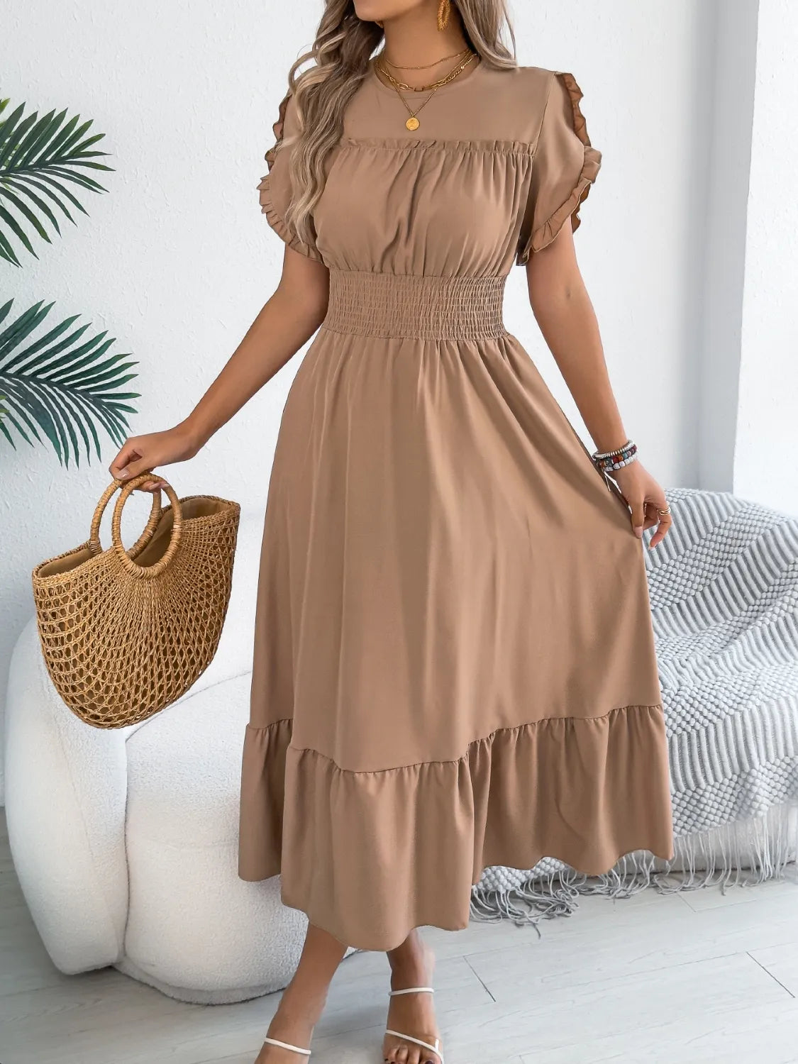 Frill Neck Midi Dress | 3 Colors | Poundton-Tactilefable