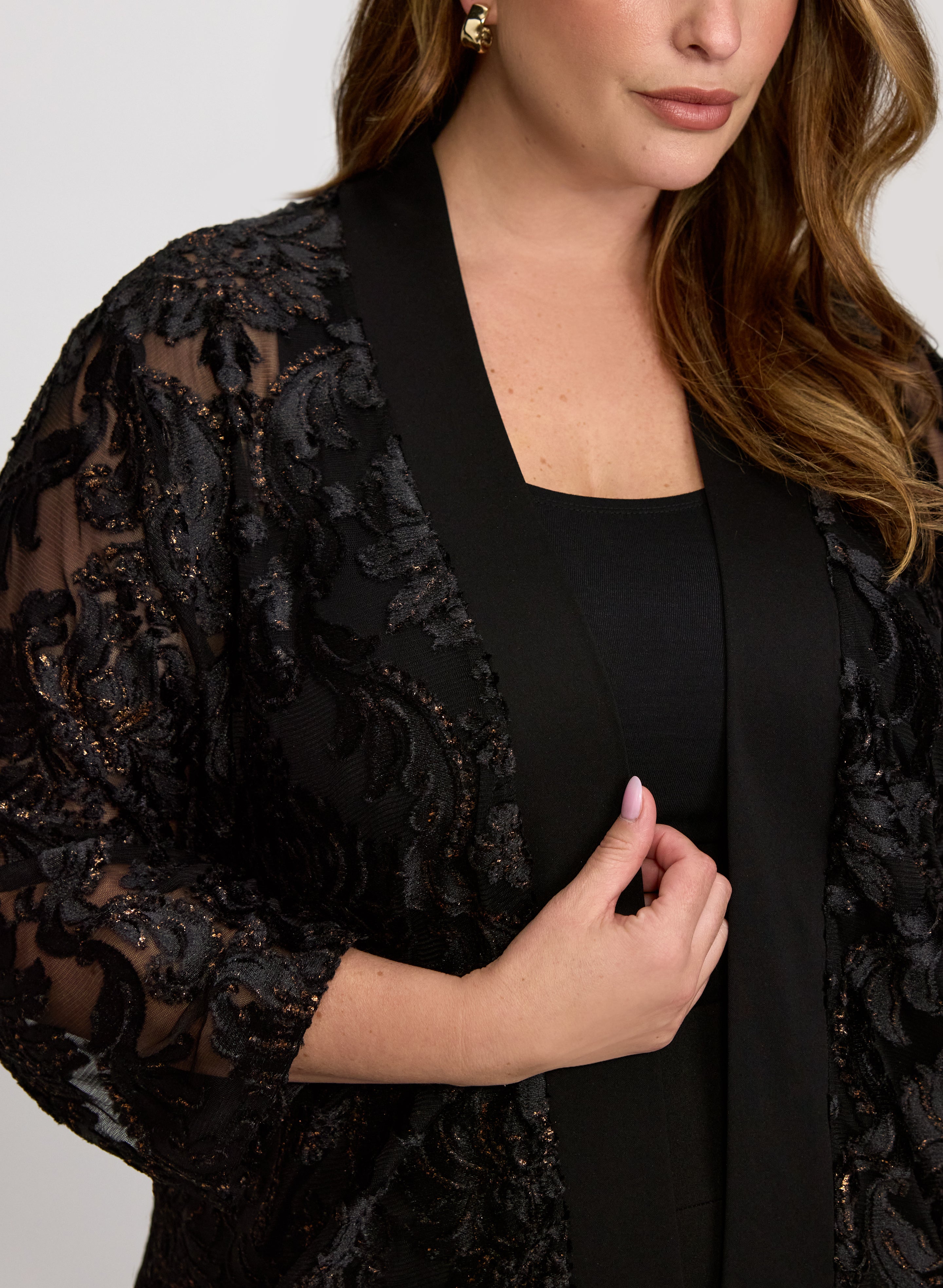 Floral Velour-Mesh Cardigan-Tactilefable