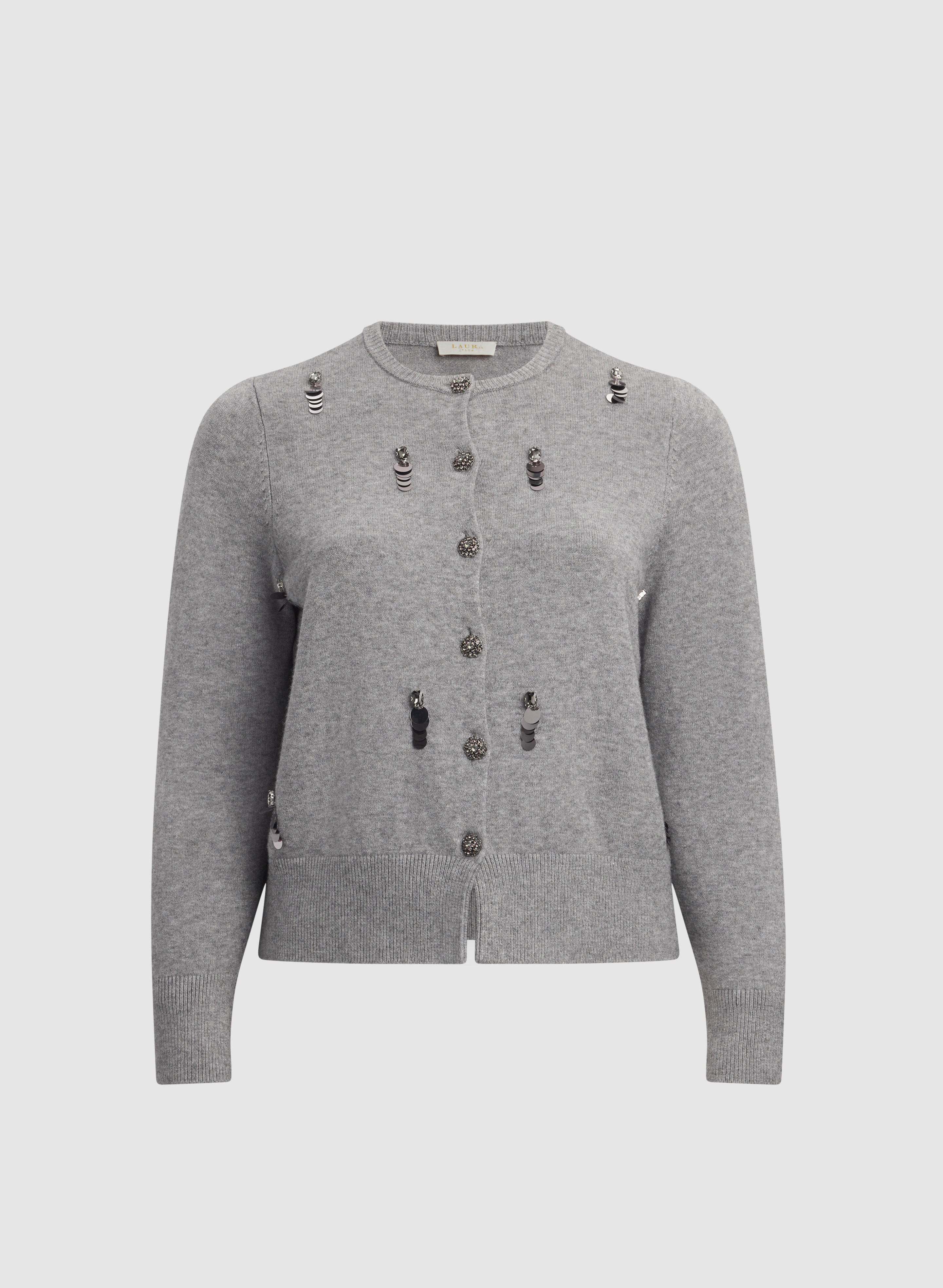 Embellished Jeweled Button Cardigan-Tactilefable