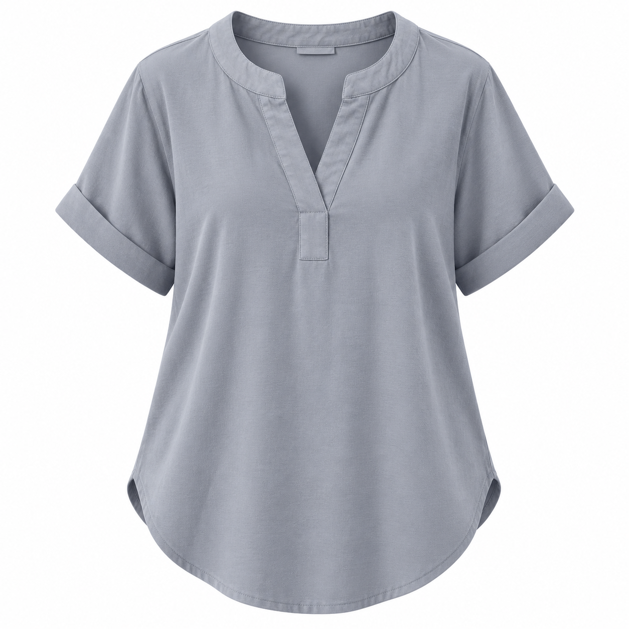 Notch Neck Rolled Cuff Blouse-Tactilefable