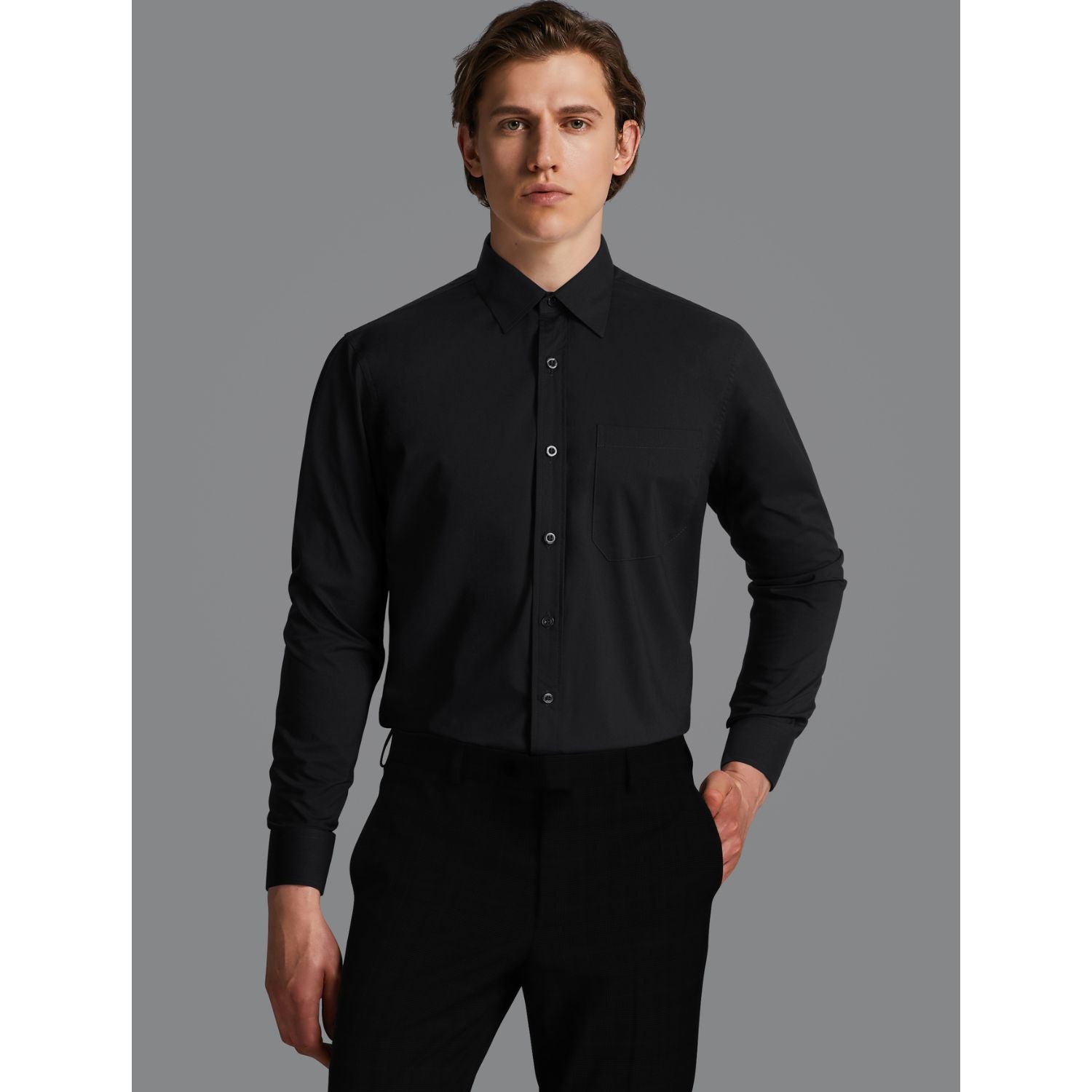  Highly breathable Zero-Sweat Black Dress Shirt For Office Wear-Tactilefable