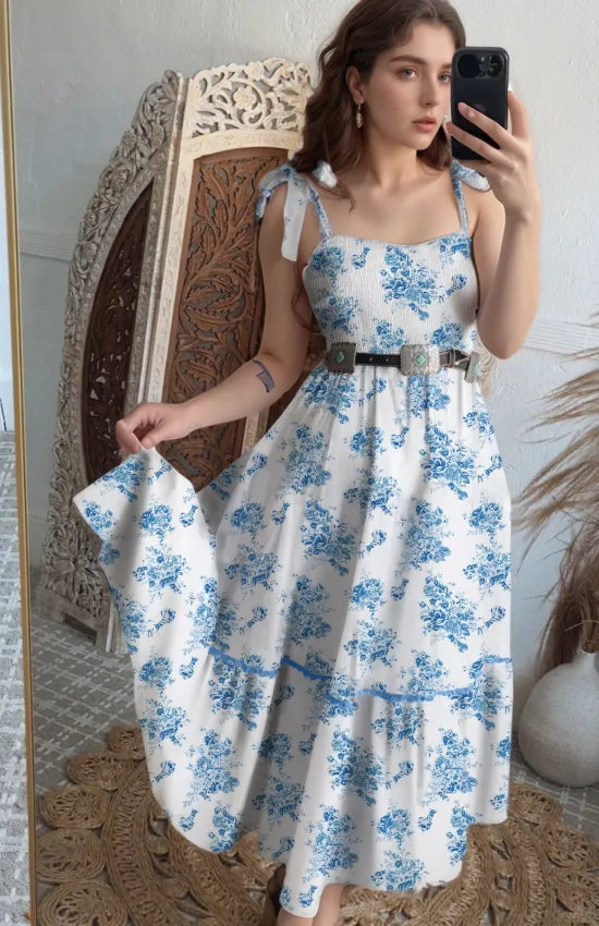 Bluebell Tie-Shoulder Midi Dress-Tactilefable