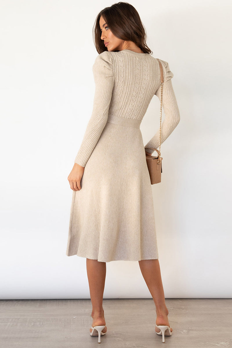 Daniela Round Neck Long Sleeve Tie Waist Sweater Dress | 5 Colors-Tactilefable
