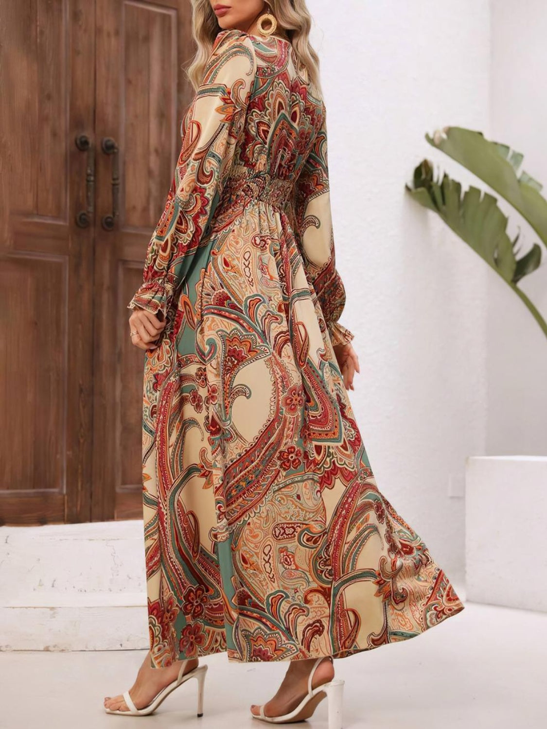 Gianna Smocked Printed V-Neck Flounce Sleeve Dress | 4 Colors-Tactilefable