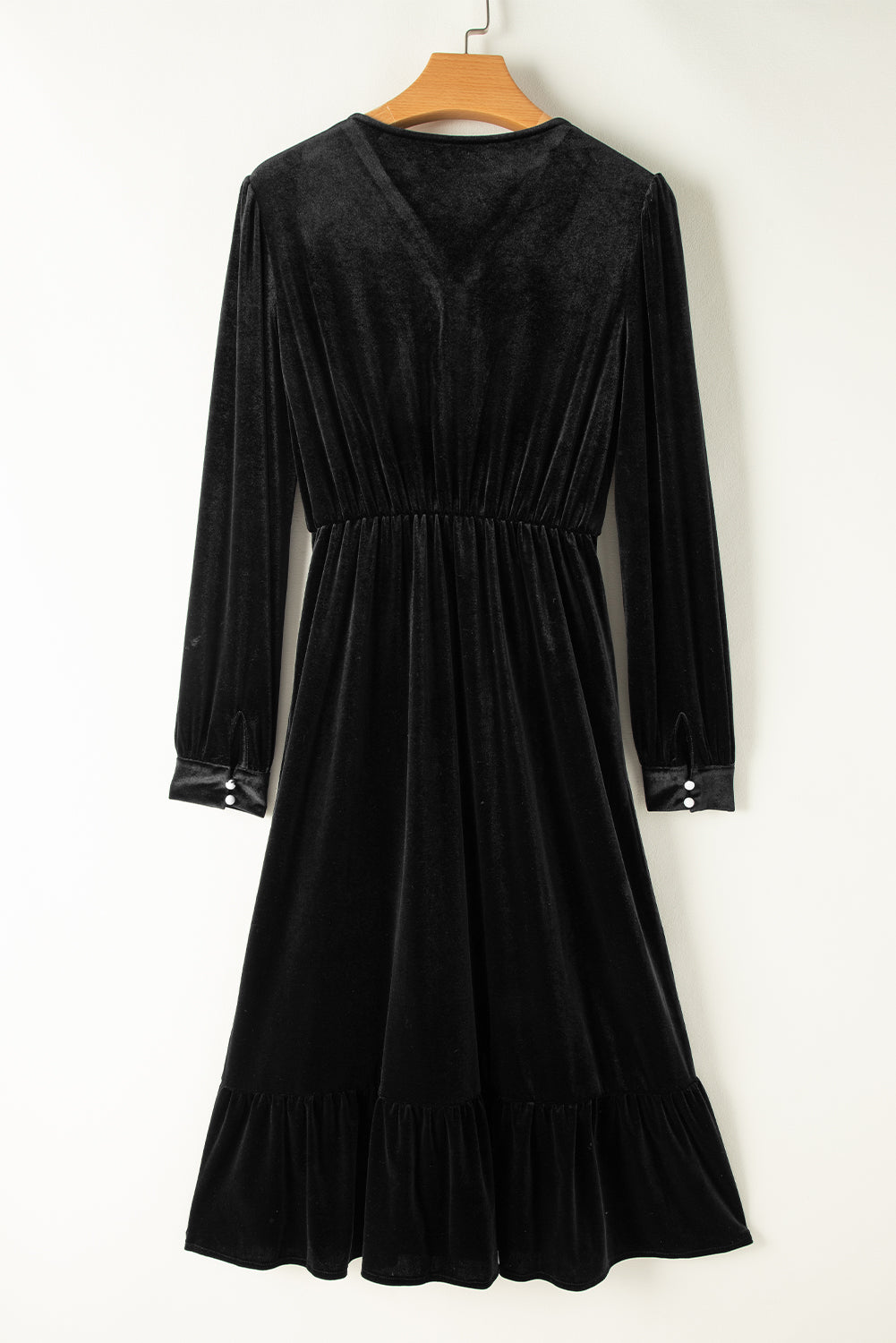 Ruffle Hem Slit V-Neck Long Sleeve Dress | 2 colors | Poundton-Tactilefable