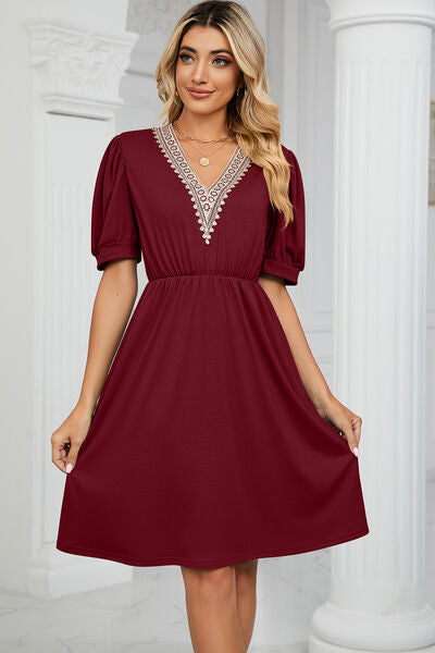 Calipso V-Neck Puff Sleeve Dress | 8 Colors-Tactilefable