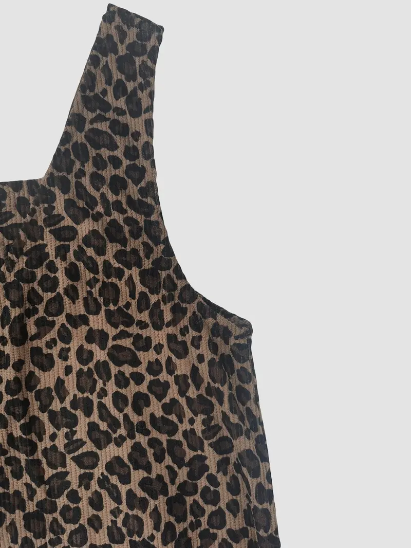 Women's High Neck Inner Layer + Leopard Print Strap Skirt Set, Casual Daily Spring Autumn Commuter, Two-Piece Ensemble, Top And Skirt Set
