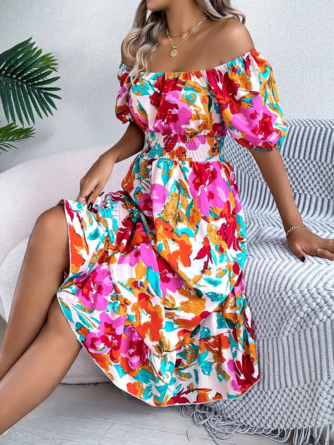 Floral Breeze Off-the-Shoulder Dress | 2 Colors | Poundton-Tactilefable