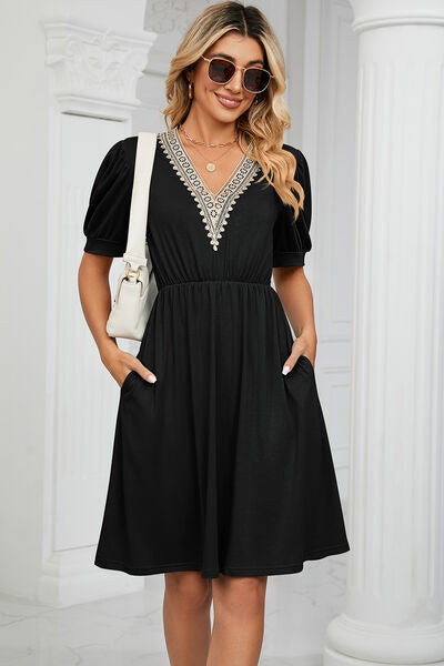 Calipso V-Neck Puff Sleeve Dress | 8 Colors-Tactilefable