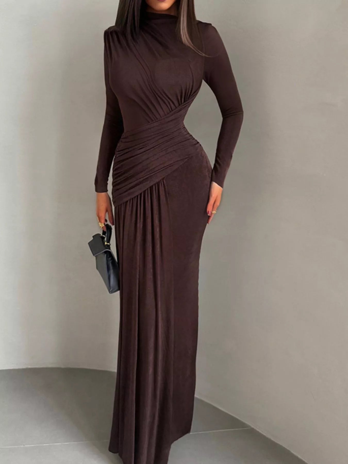 Ruched Long-Sleeve Maxi Dress | 3 Colors-Tactilefable