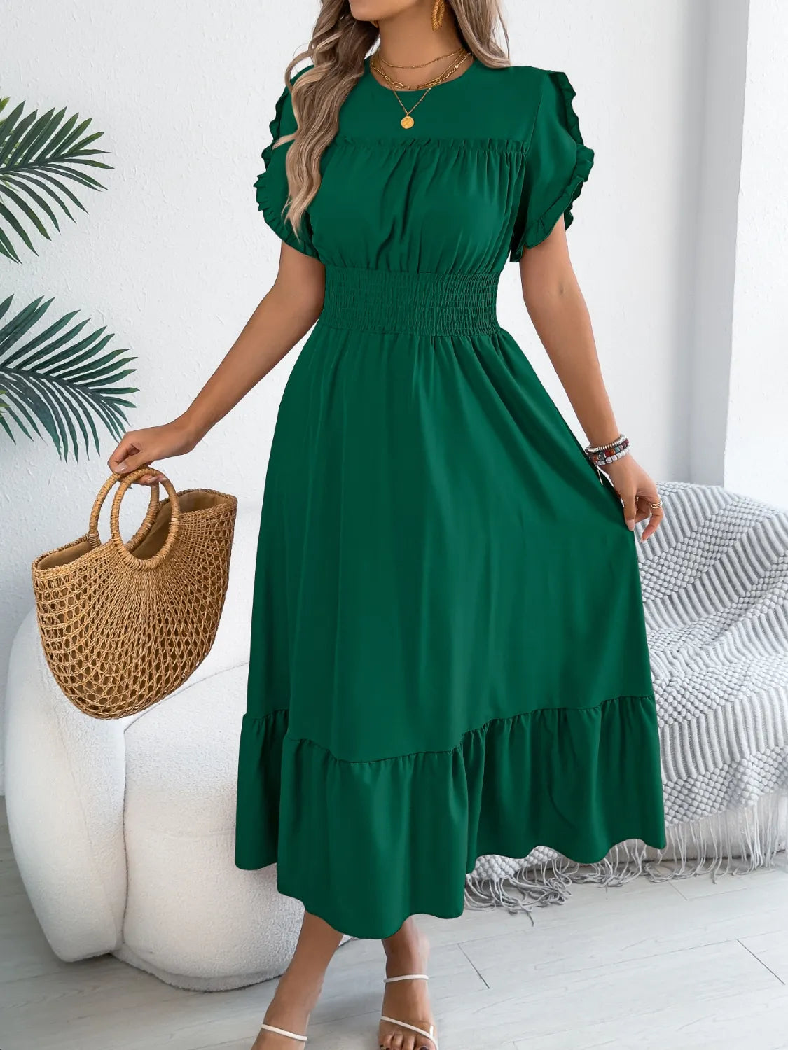 Frill Neck Midi Dress | 3 Colors | Poundton-Tactilefable