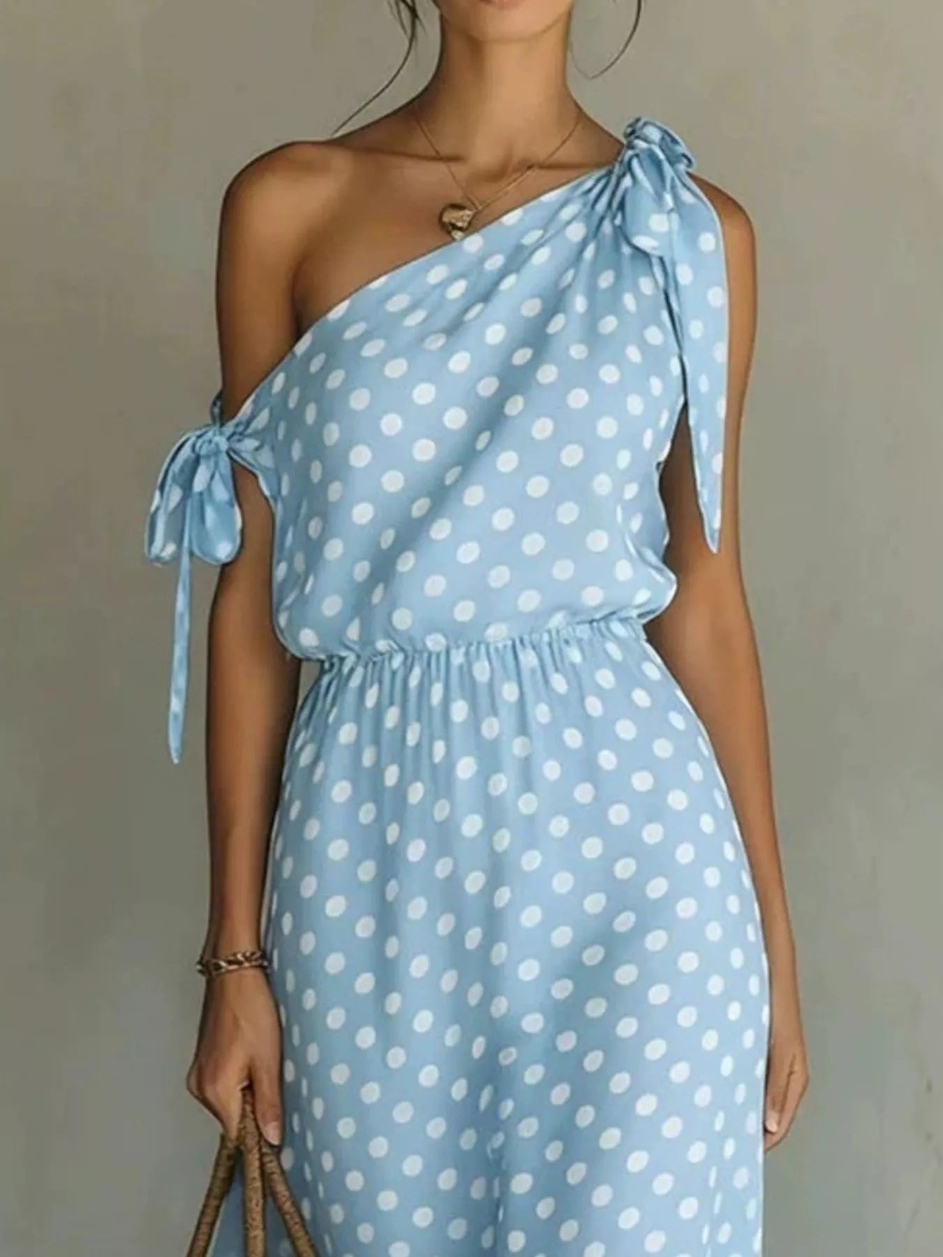 Dorothea One-Shoulder Polka Dot Midi Dress | 6 Colors-Tactilefable