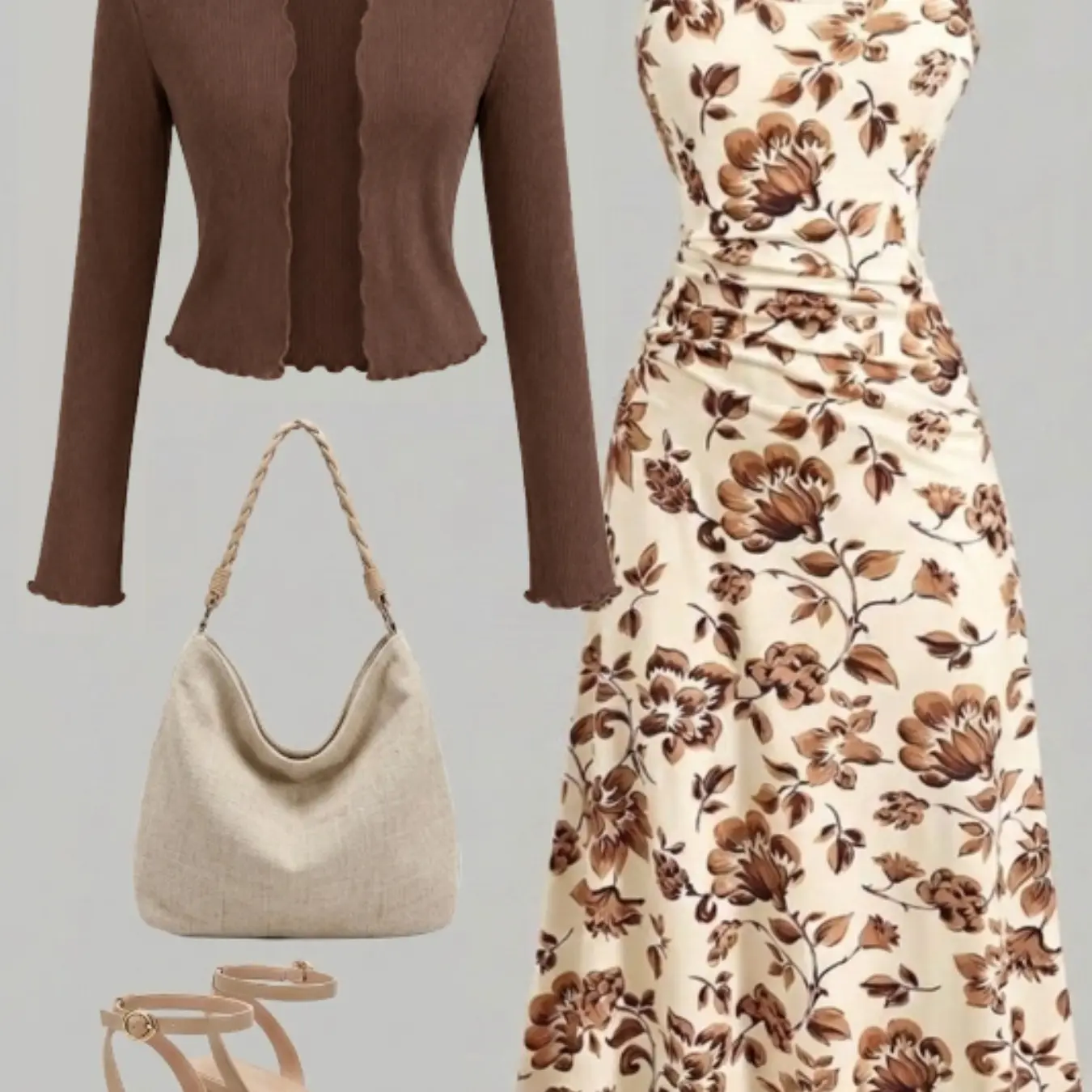 Conjunto de Dos Piezas: Cárdigan de Punto y Vestido de Tirantes
