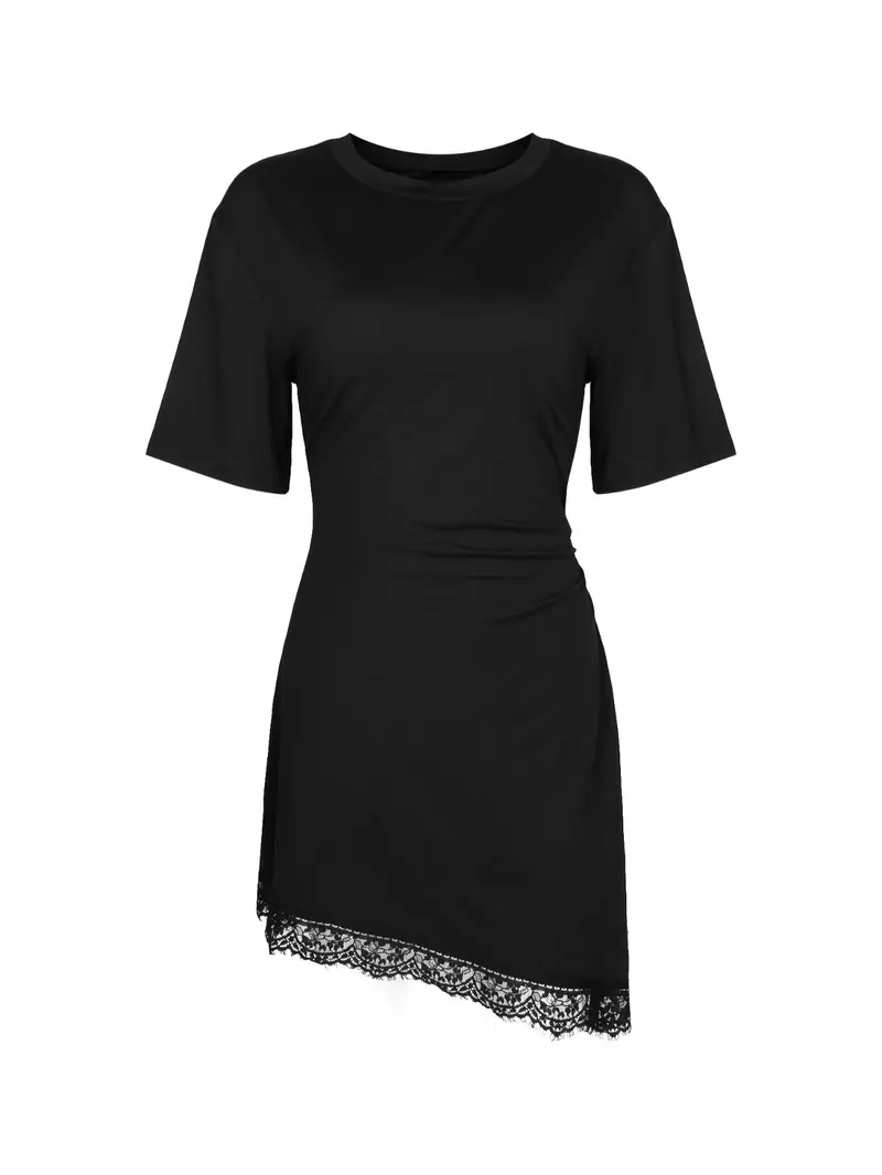 Short Sleeve Lace Trim Asymmetrical T-Shirt Dress Women Daily Wear Casual Mini Dress Short Sleeve Lace Trim Asymmetrical T-Shirt Dress Women Daily Wear Casual Mini Dress