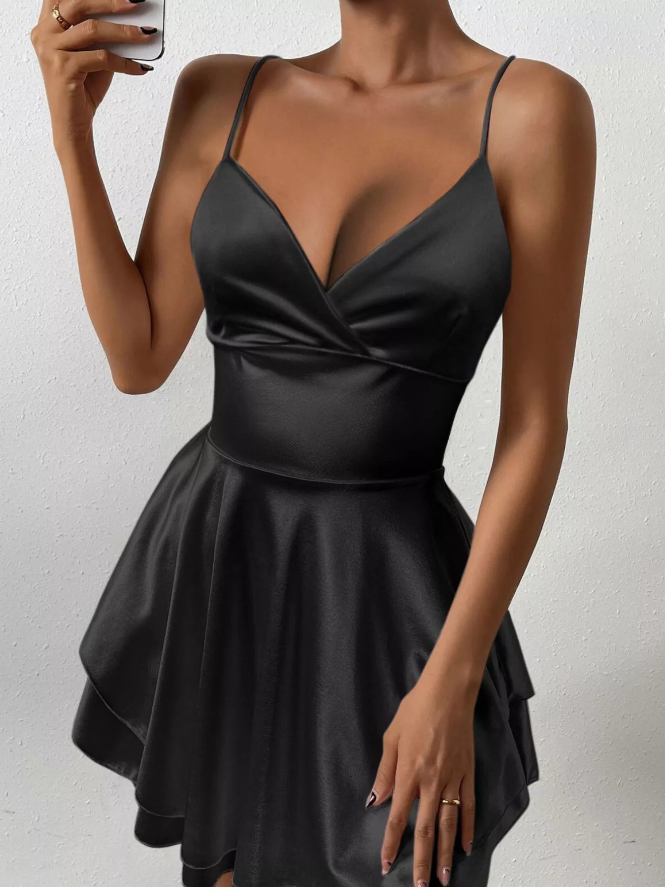 Midnight Crisscross Satin Mini Dress | 5 Colors | Poundton-Tactilefable