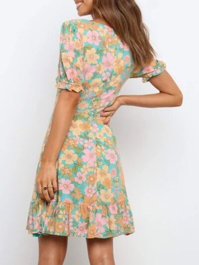 Bella Ruffled Hem Printed Short Sleeve Mini Dress | 2 Colors-Tactilefable