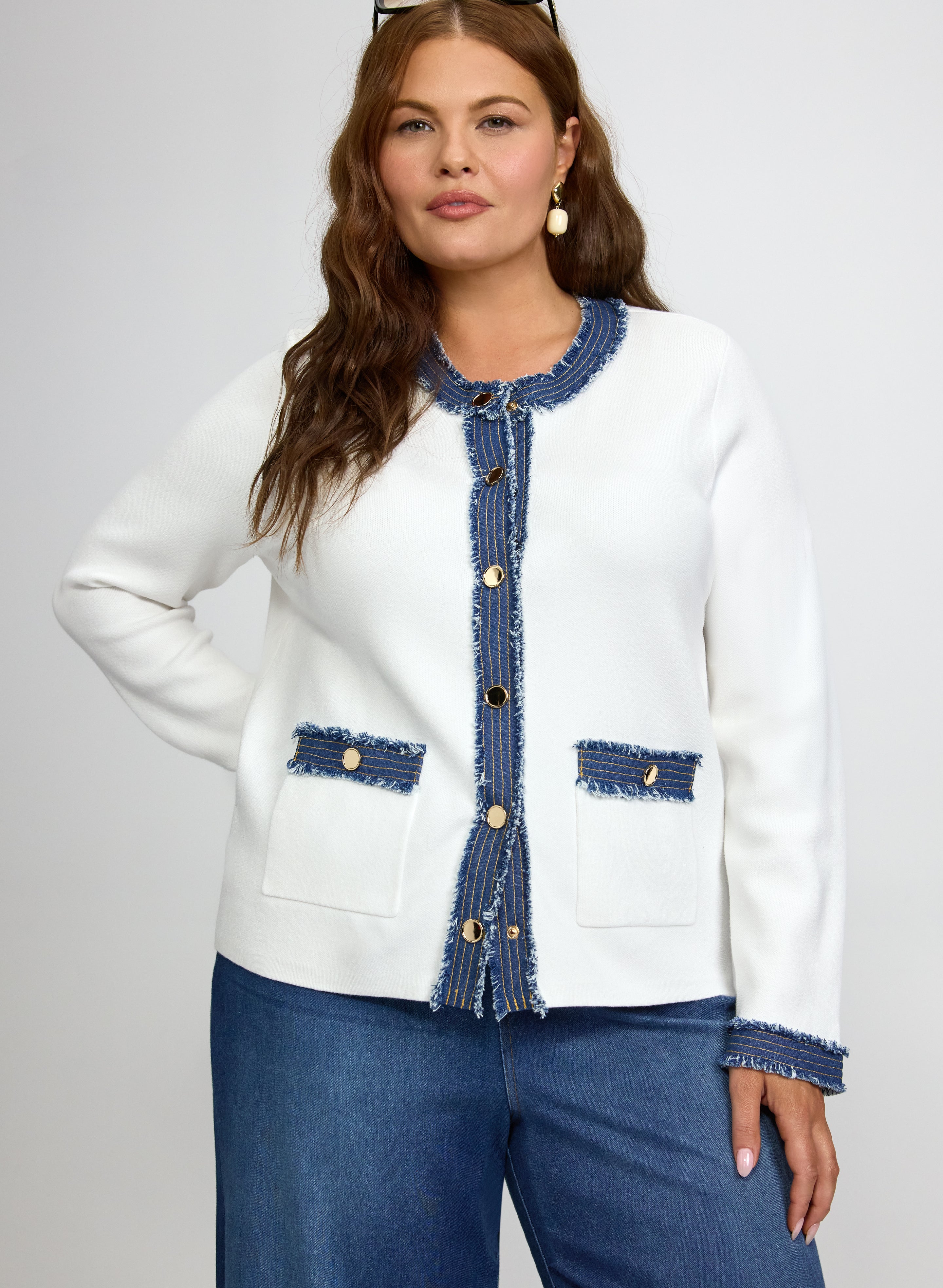 Denim Trim Cardigan-Tactilefable