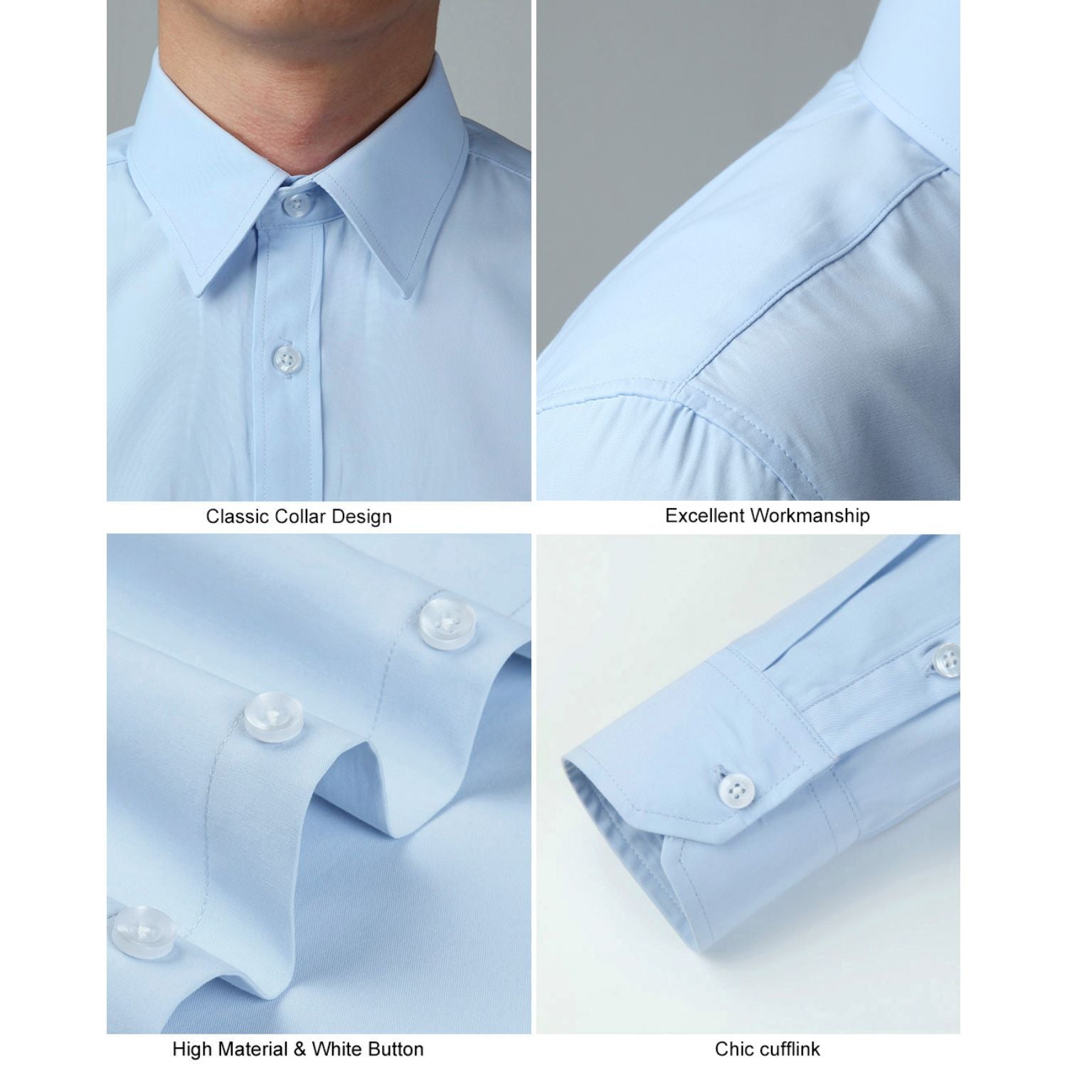 Light Blue Cotton Blend Classic Fit Men's Dress Shirt for Business-Tactilefable