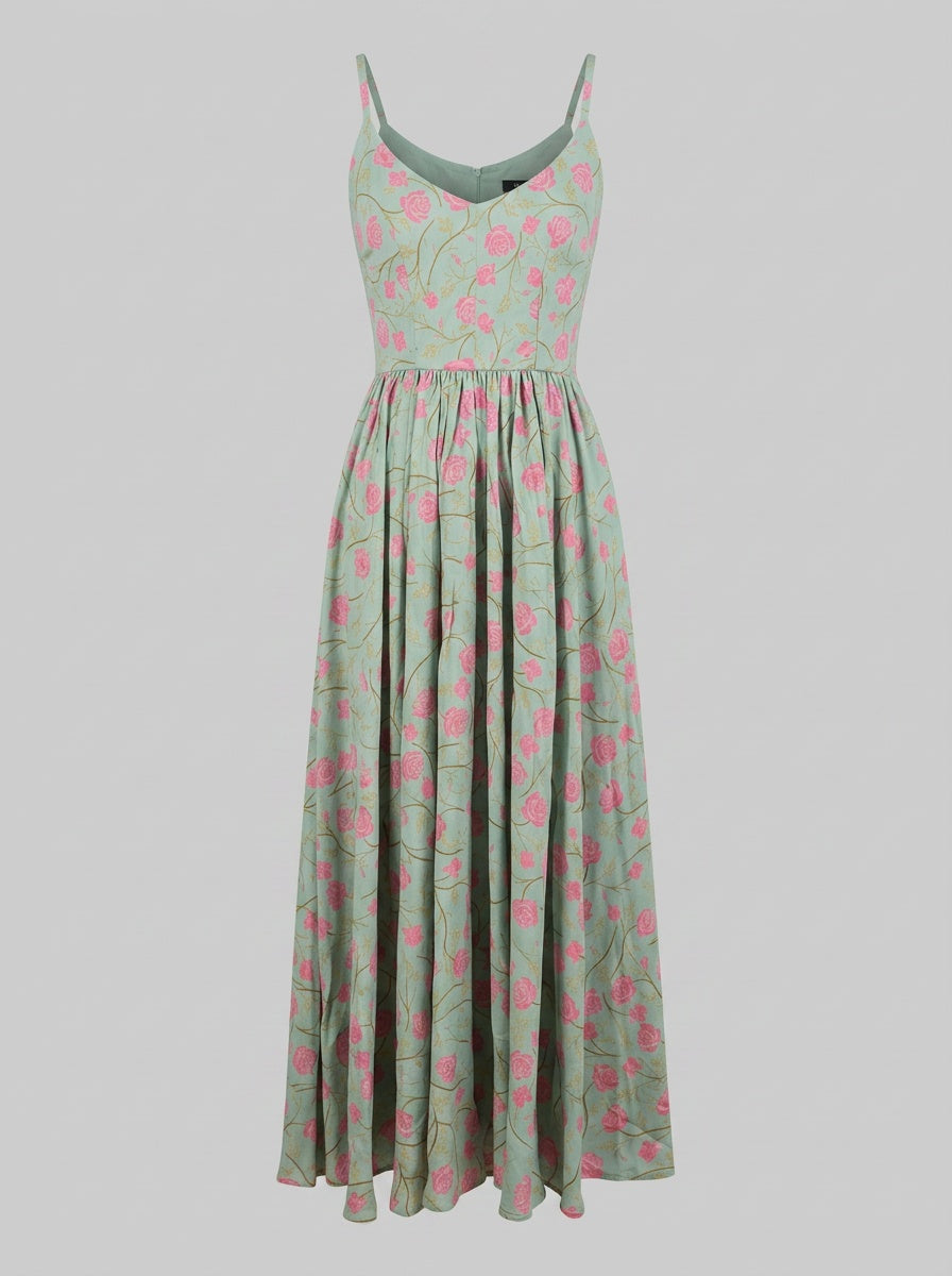 Amalie Daytime Maxi Dress in Rose Silhouette Mint-Tactilefable
