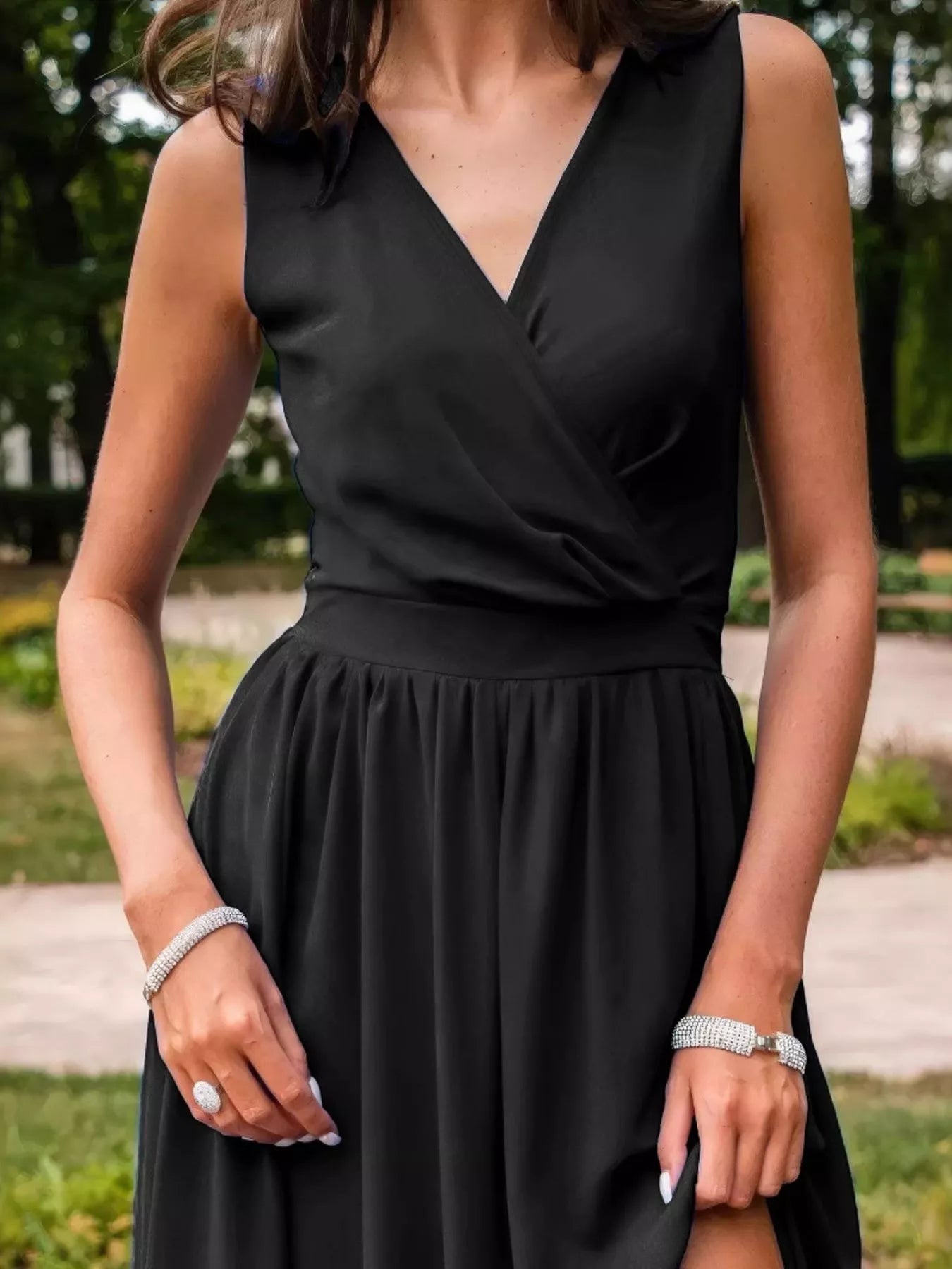 Surplice V-Neck Maxi Gown Side Slit-Tactilefable