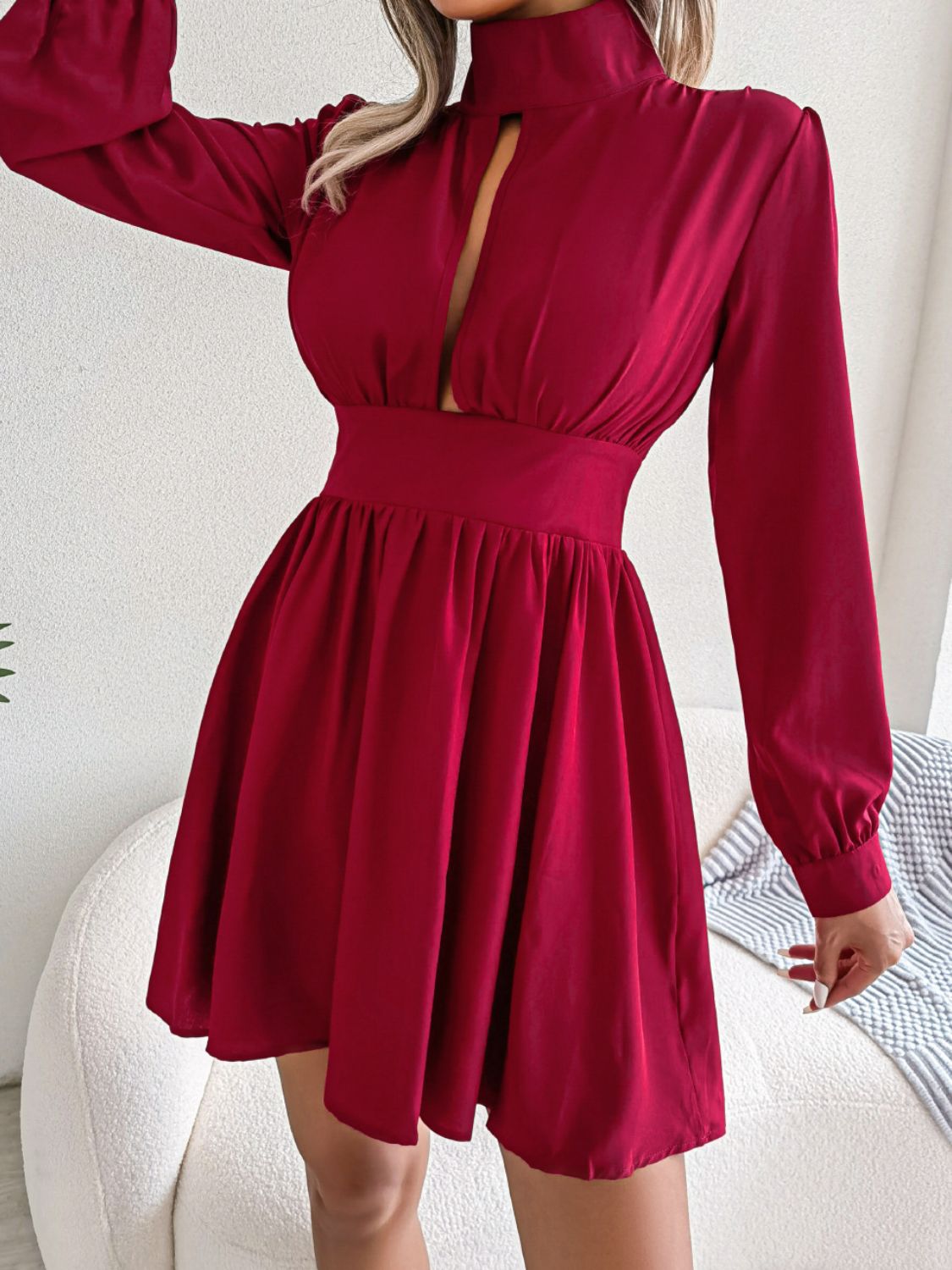 Jennifer Cutout Turtleneck A-Line 80s Swing Mini Dress | 3 Colors-Tactilefable