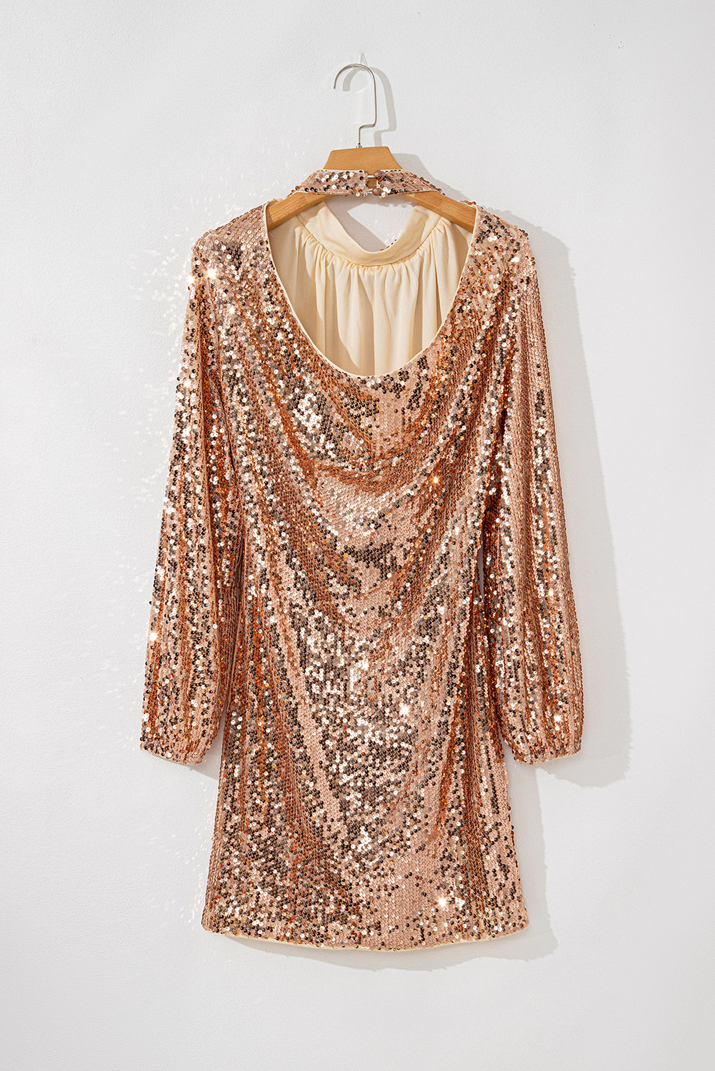 Harper Backless Sequin Mock Neck Long Sleeve Mini Dress-Tactilefable