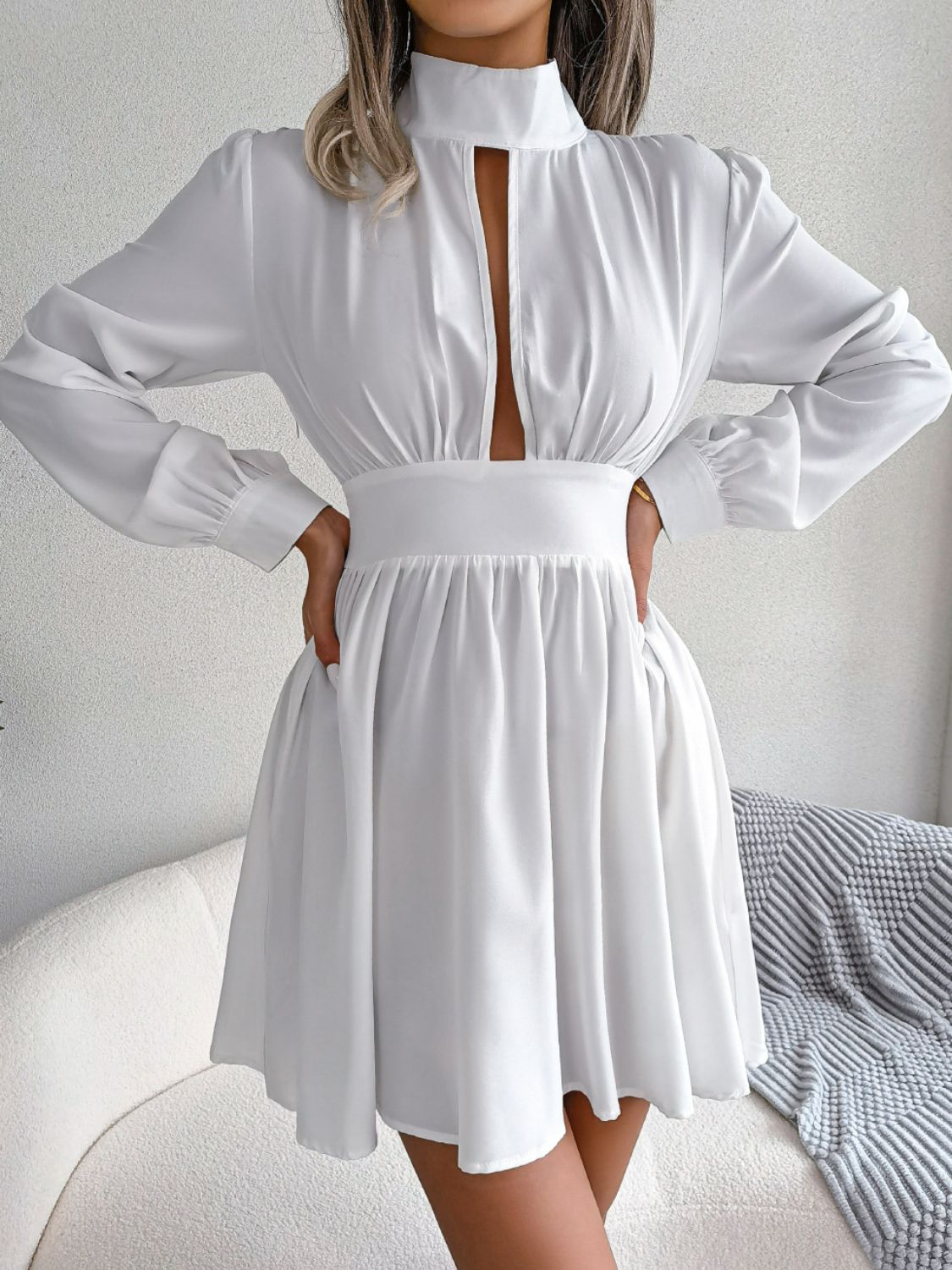 Jennifer Cutout Turtleneck A-Line 80s Swing Mini Dress | 3 Colors-Tactilefable