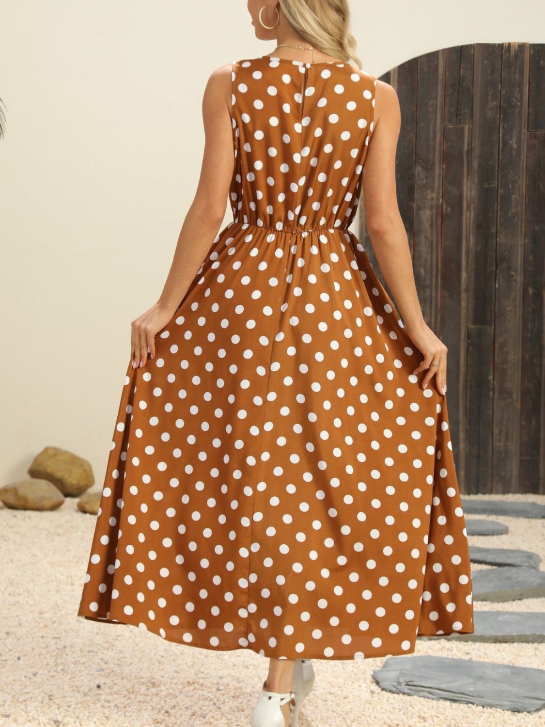 Grace Polka Dot Round Neck Sleeveless Midi Dress | 2 Colors-Tactilefable