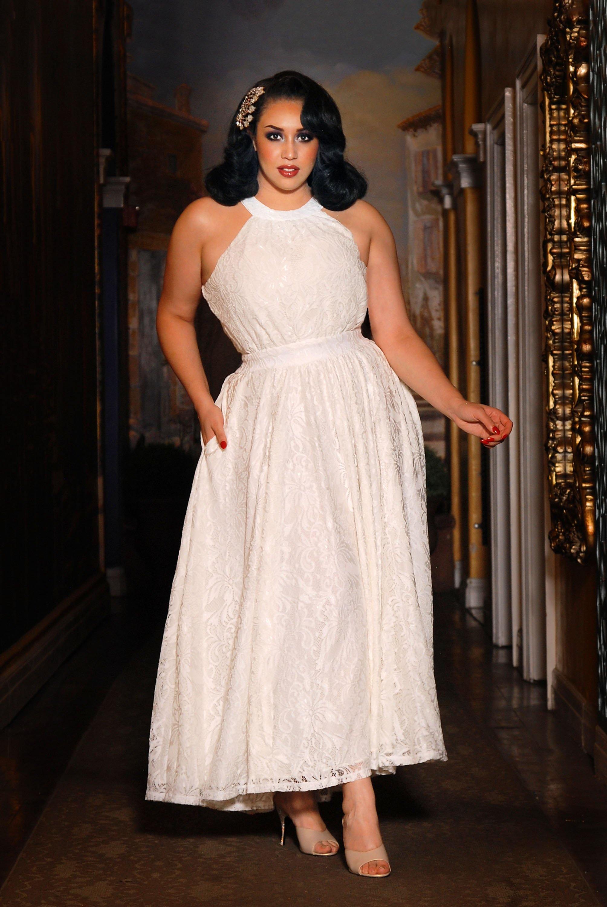 Maybelle Maxi Dress in Ivory with Lace Overlay | Laura Byrnes-Tactilefable