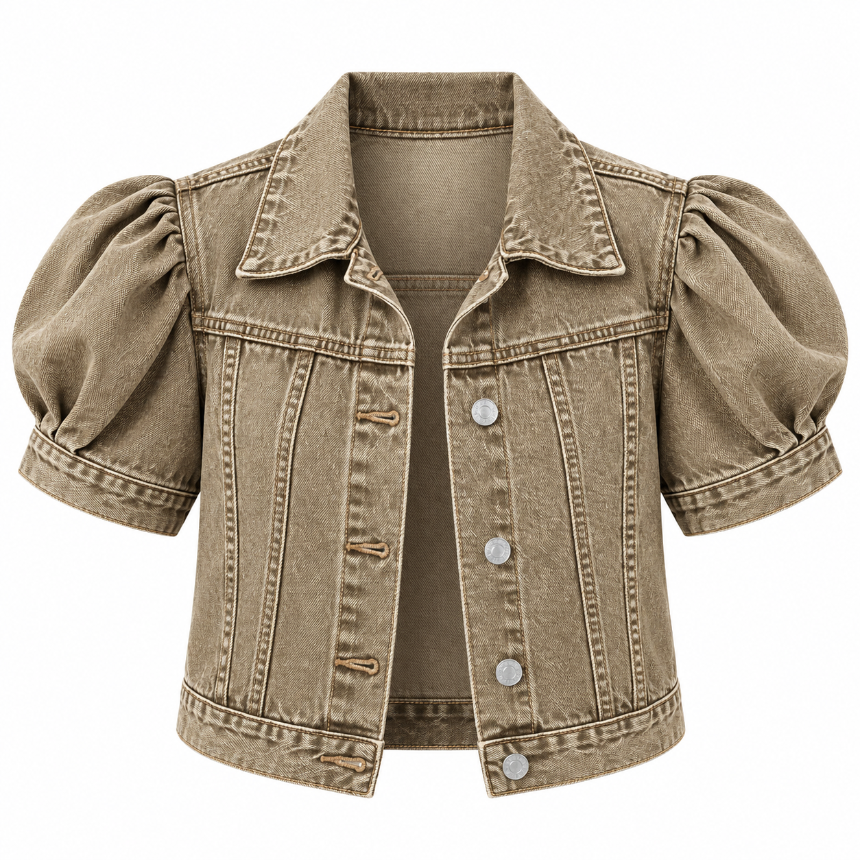 Puff Sleeve Cropped Denim Jacket-Tactilefable
