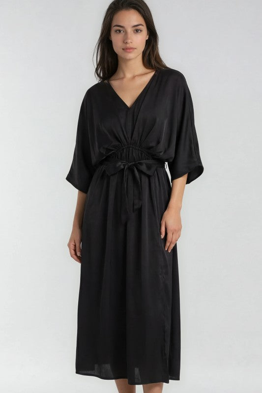 Satin Kimono Style Maxi Dress | Miss Sparkling-Tactilefable