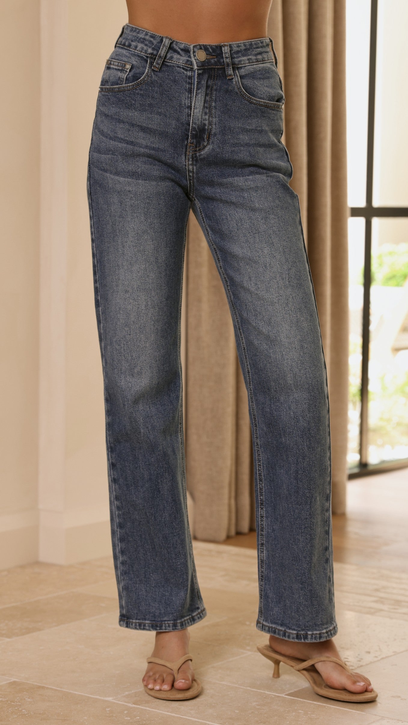 Straight Leg Jeans - Mid Blue-Tactilefable