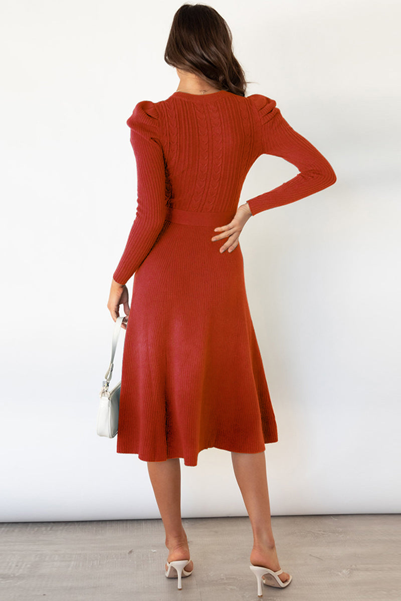 Daniela Round Neck Long Sleeve Tie Waist Sweater Dress | 5 Colors-Tactilefable