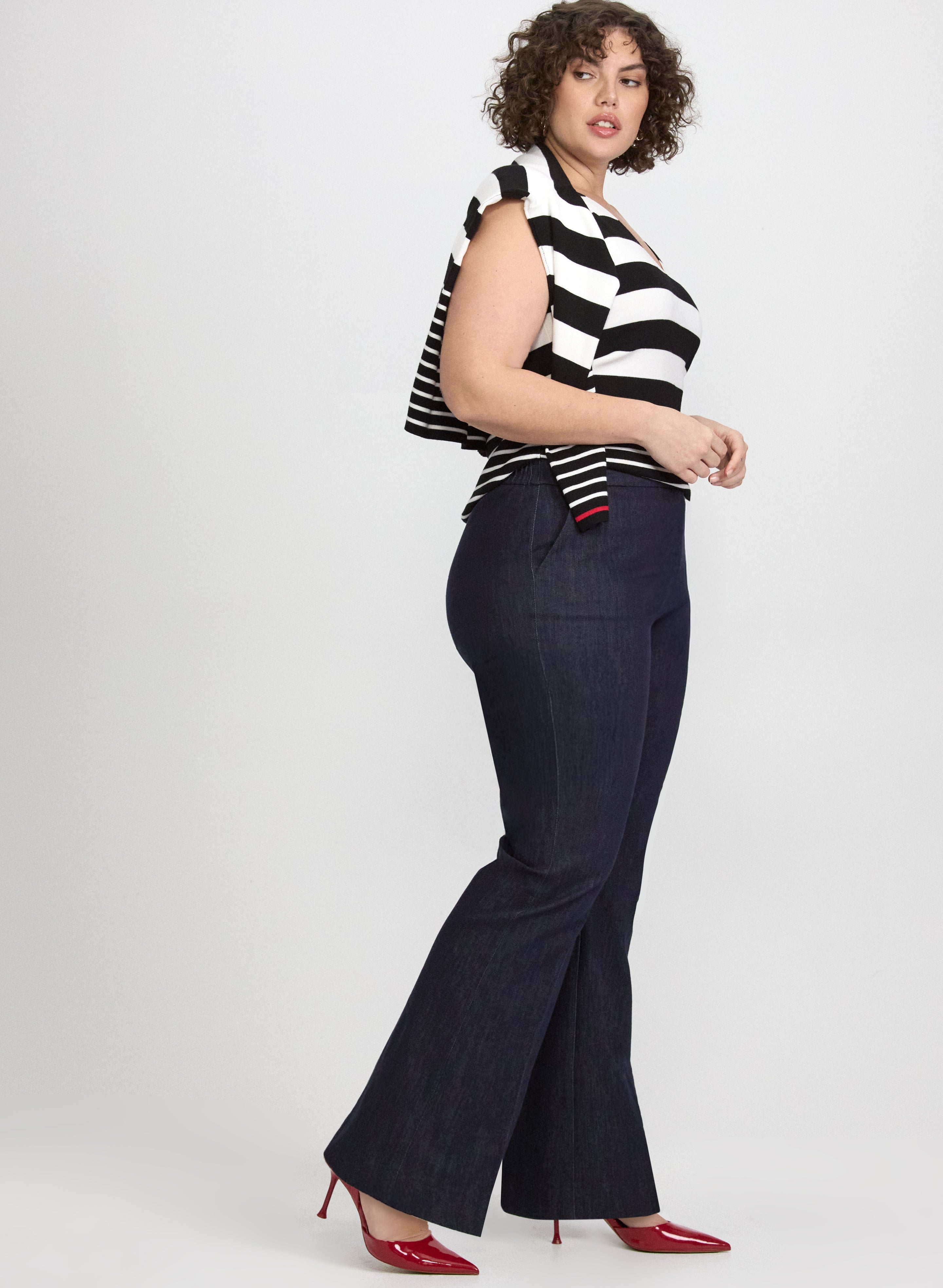 Flare-Leg Denim Pants-Tactilefable