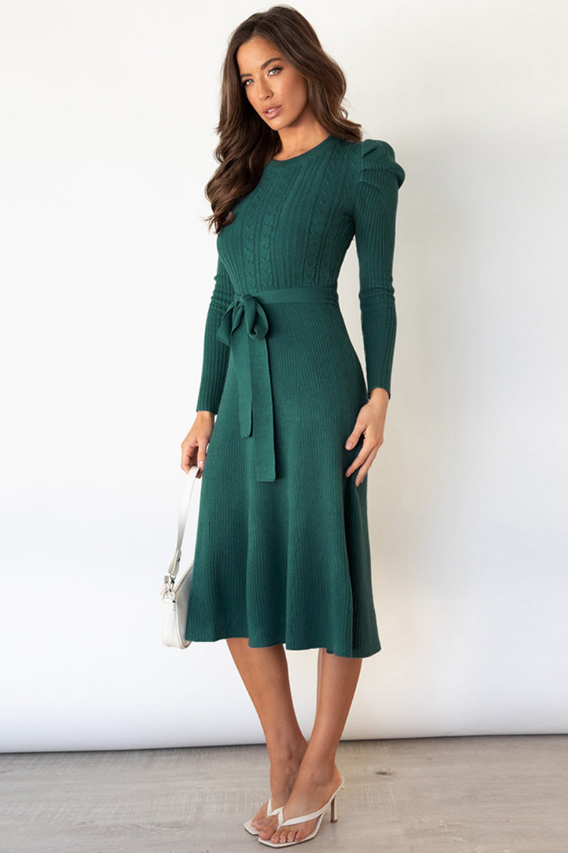 Daniela Round Neck Long Sleeve Tie Waist Sweater Dress | 5 Colors-Tactilefable