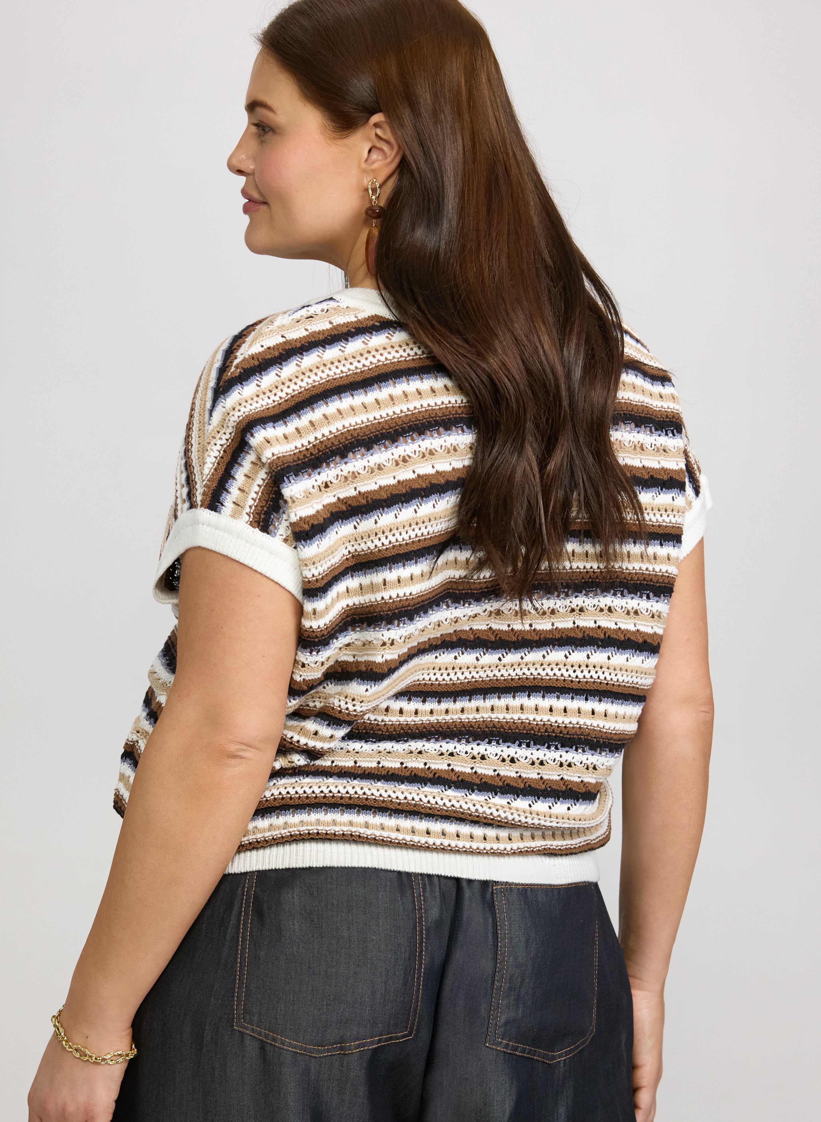 Stripe Pointelle Knit Sweater-Tactilefable