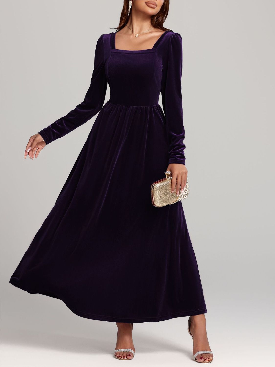 Faerie Velvet Square Neck Long Sleeve Dress | 4 Colors | Poundton-Tactilefable