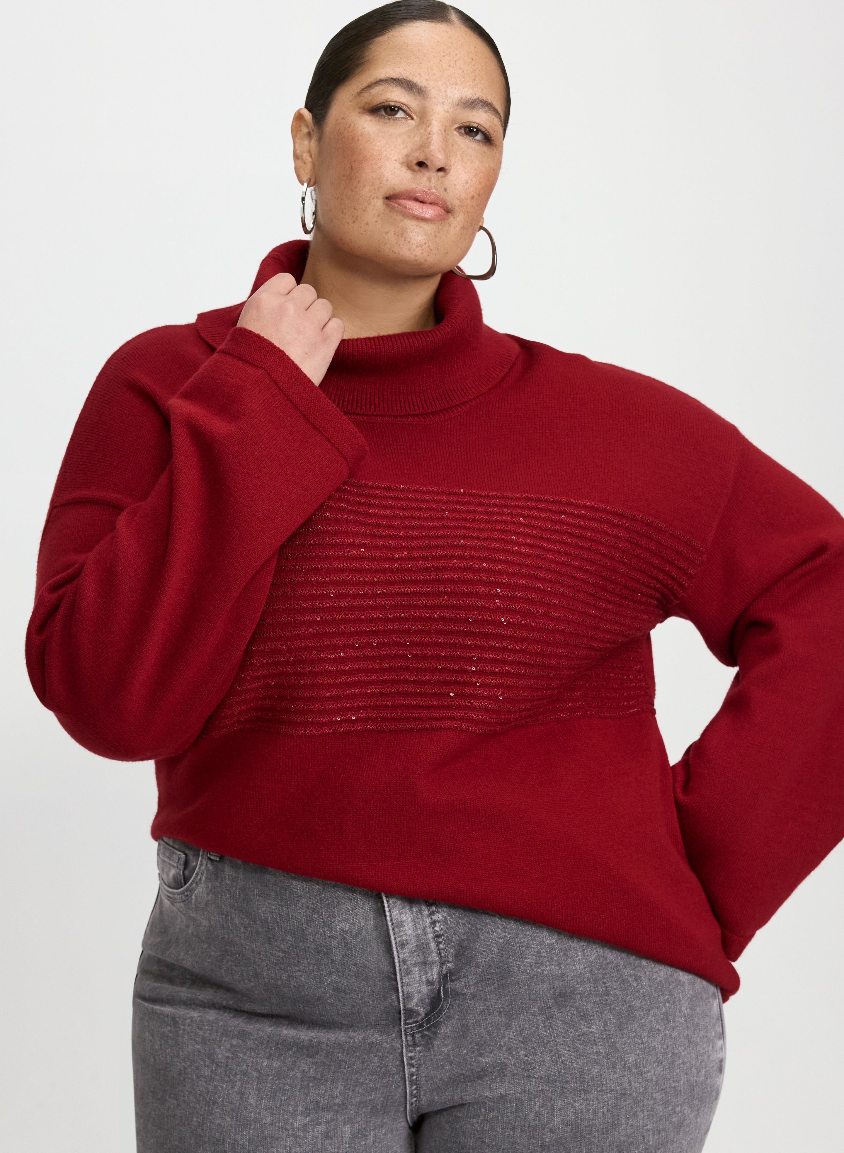 Sequin Striped Cowl Neck Sweater-Tactilefable
