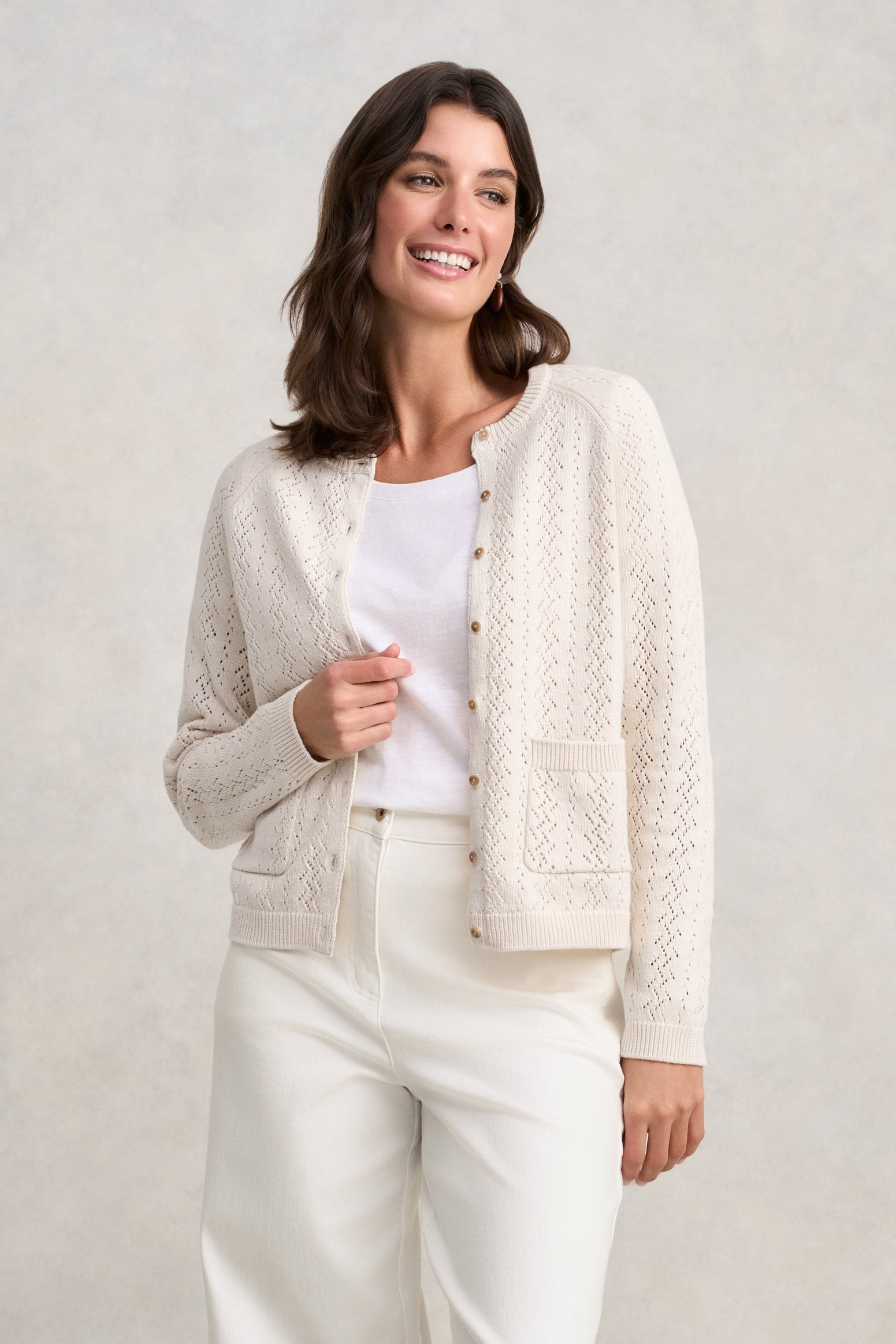 Pointelle Cardigan - Ecru-Tactilefable